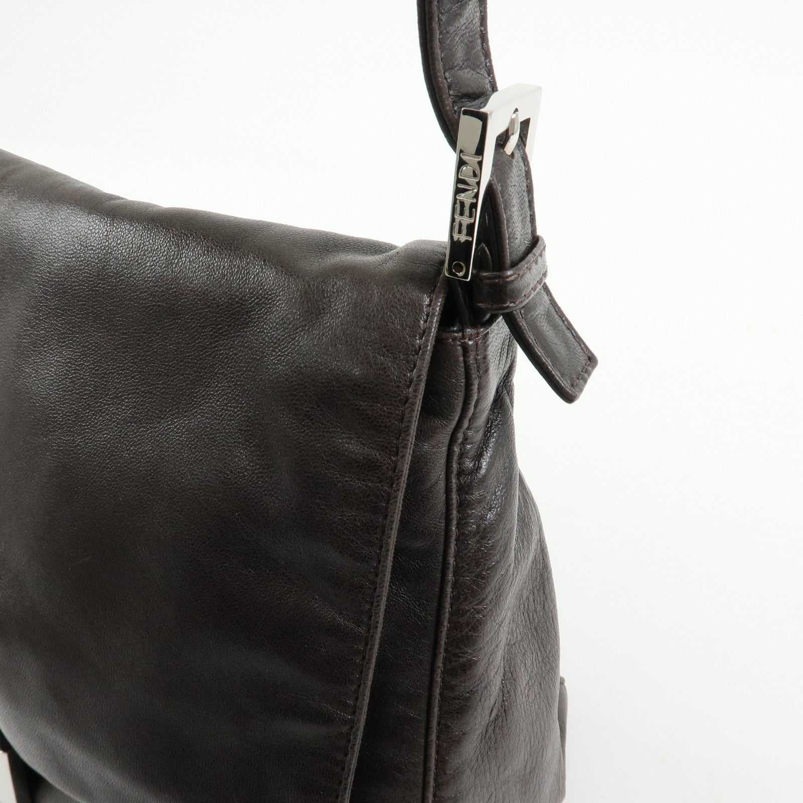 FENDI Mamma Baguette Lamb Skin Shoulder Bag Dark Brown 26325