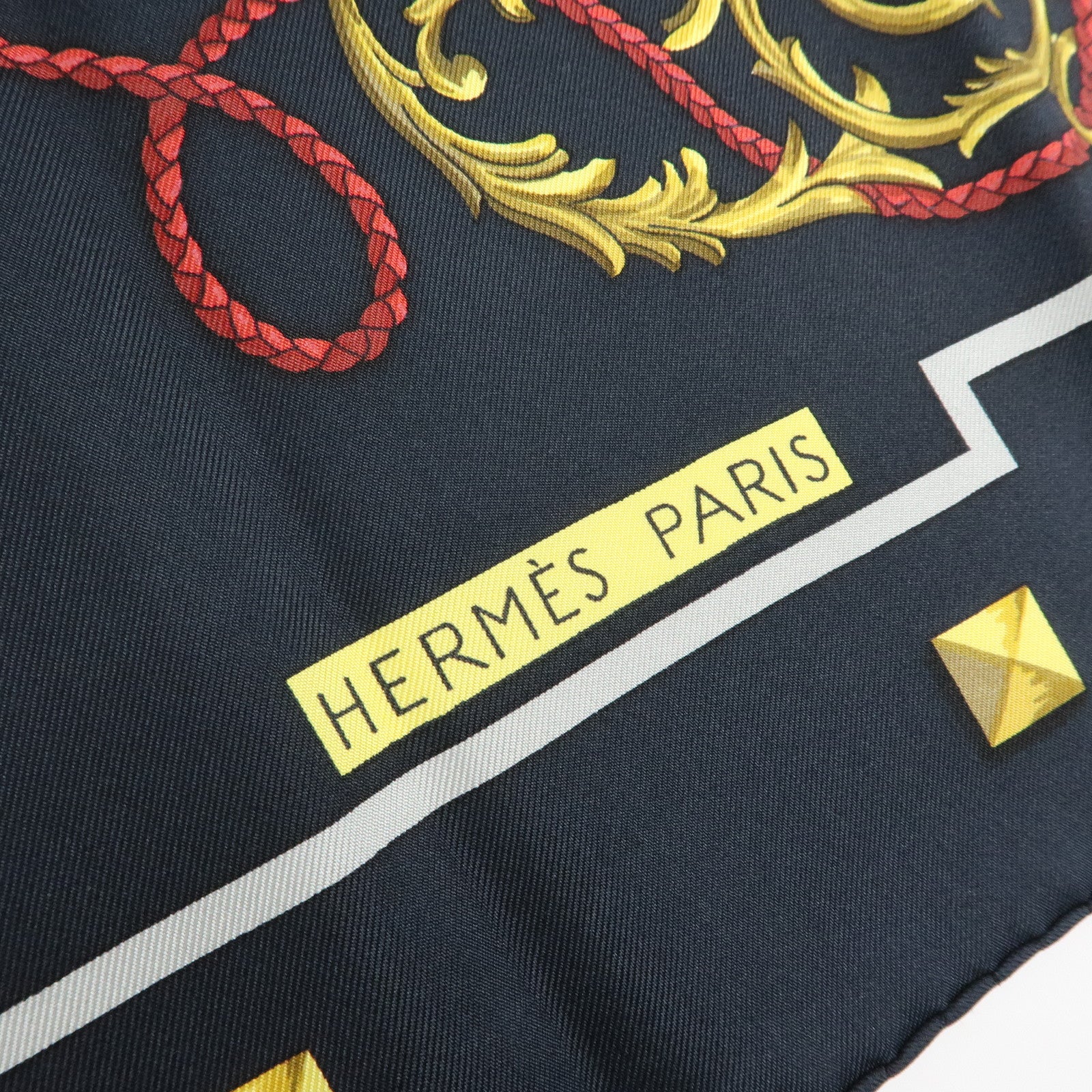 HERMES Carre 90 Silk 100% Scarf LES CLES THE KEYS RARE Black Gold