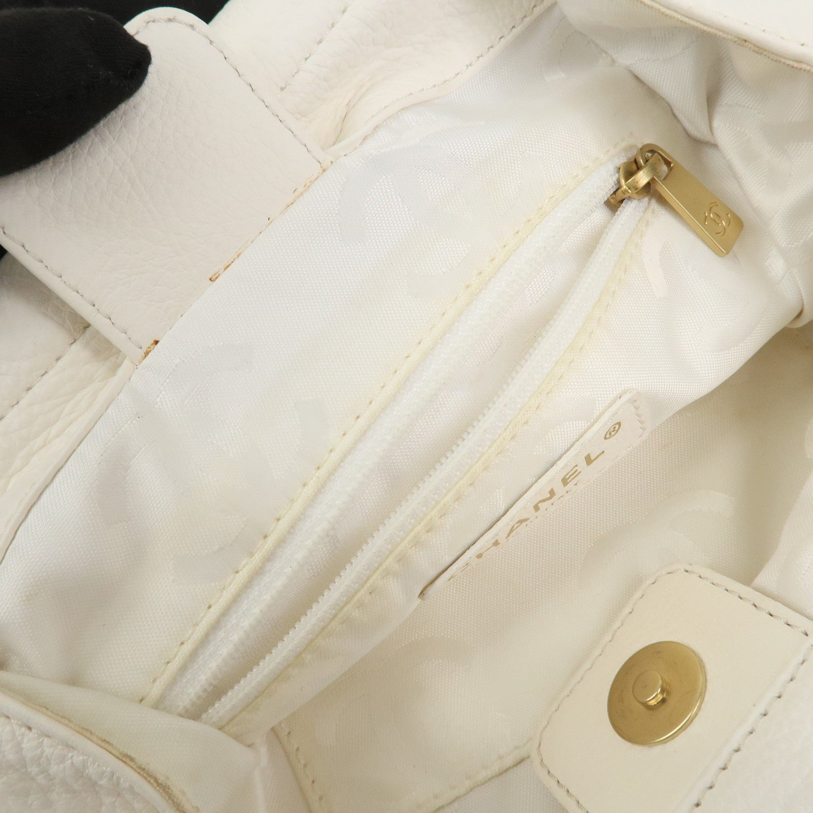 CHANEL COCO Mark Leather Wood Hand Bag Ivory