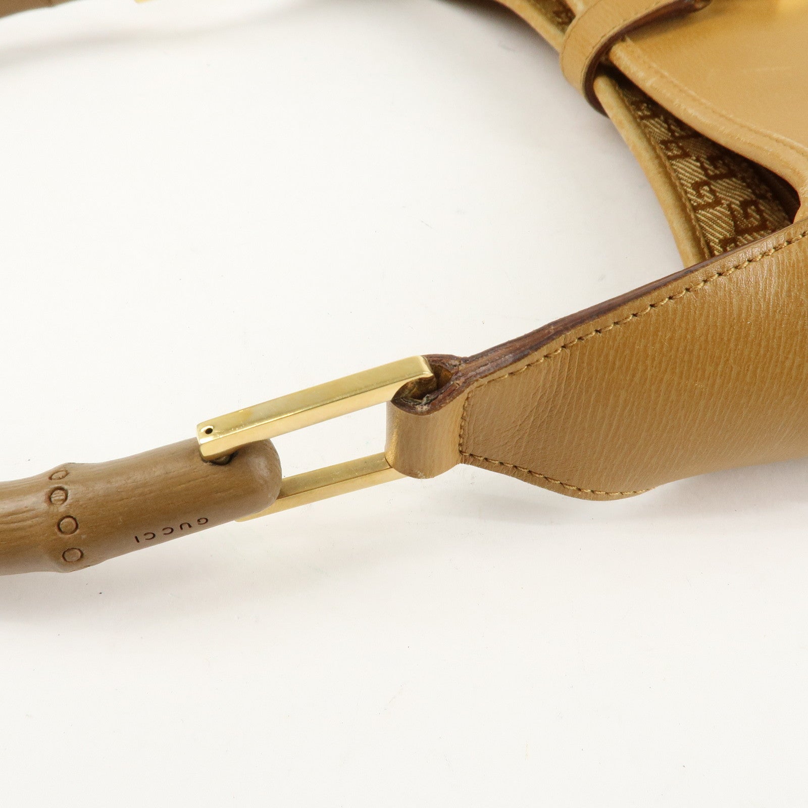GUCCI Bamboo Leather Shoulder Bag Hand Bag Beige 001.4060.002058 Used
