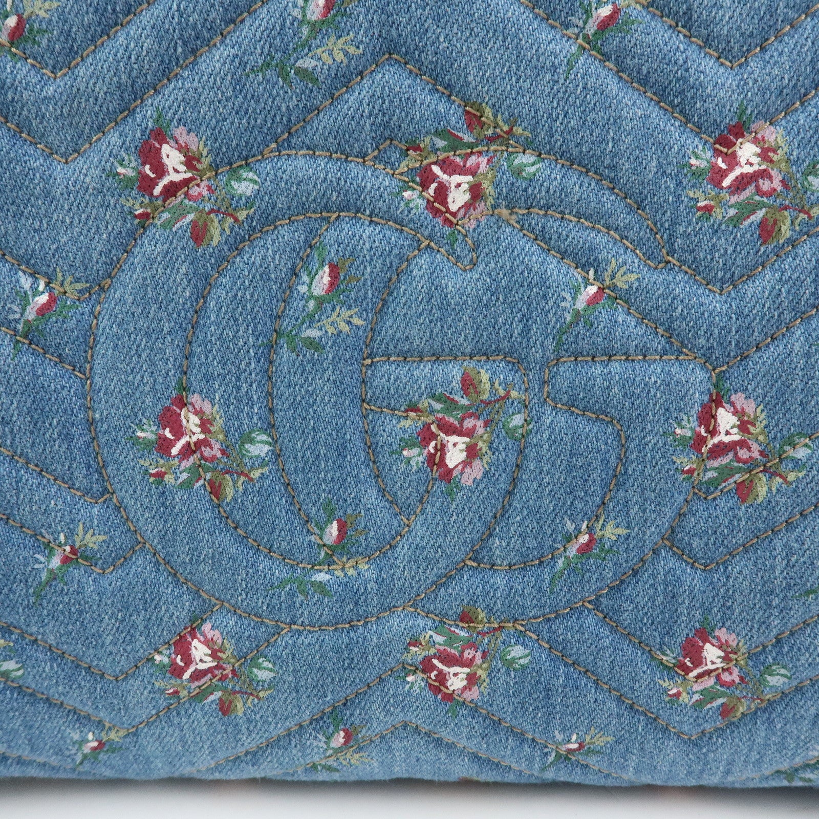 GUCCI GG Marmont Denim Leather 2Way Bag Flower Motif Navy 448054