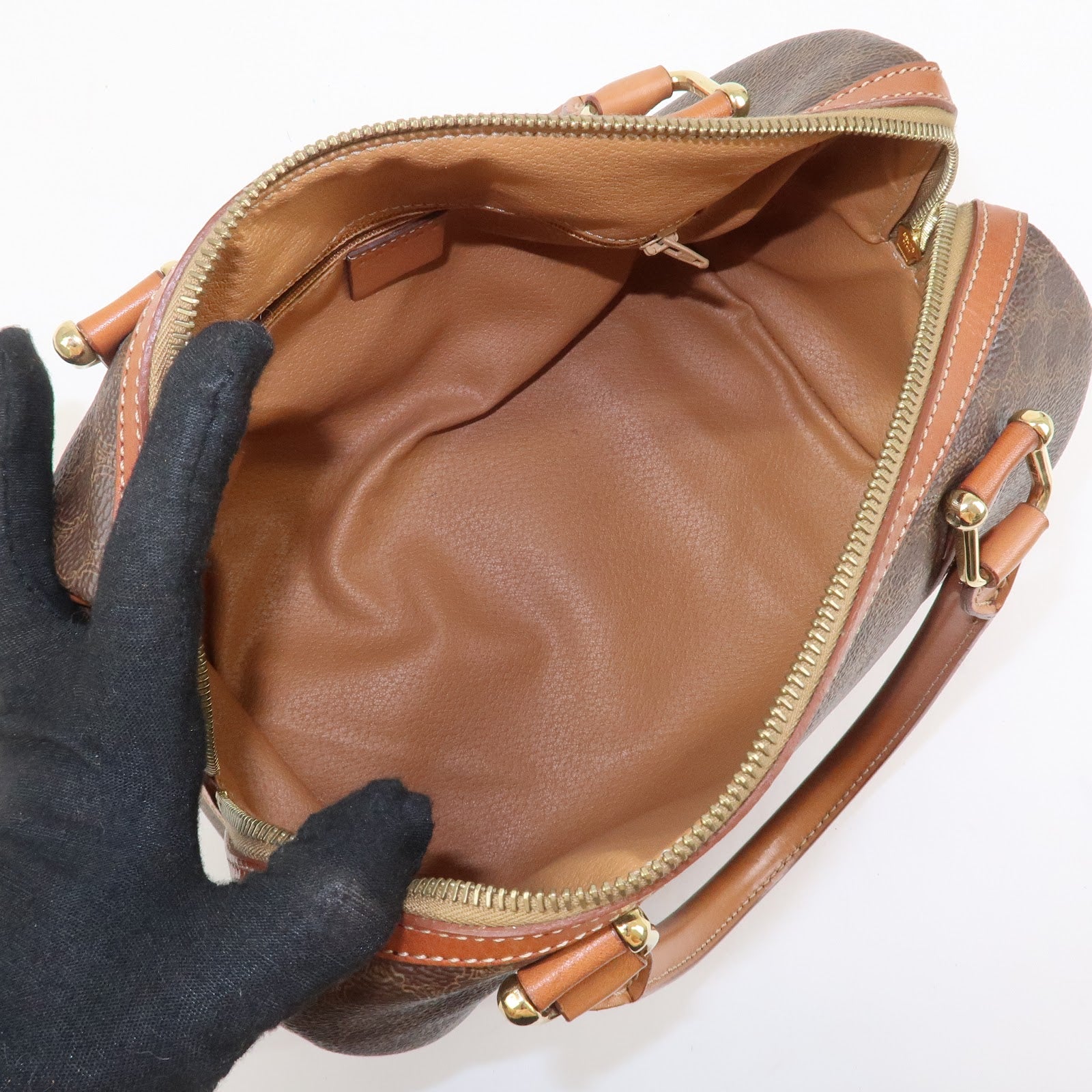 CELINE Macadam PVC Leather Boston Bag Hand Bag Brown