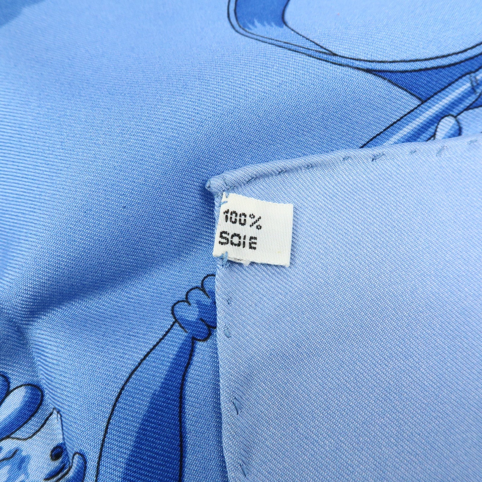 HERMES Carre 90 Silk 100% LES CAVALIERS D'OR Scarf Light Blue