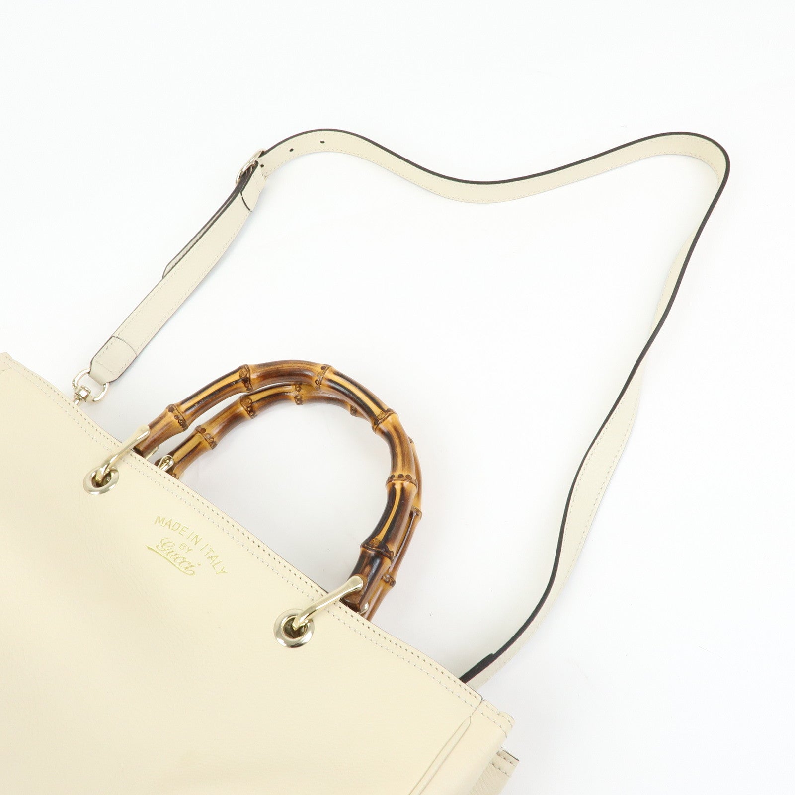 GUCCI Bamboo Shopper Medium 2Way Bag Shoulder Bag Ivory 323660