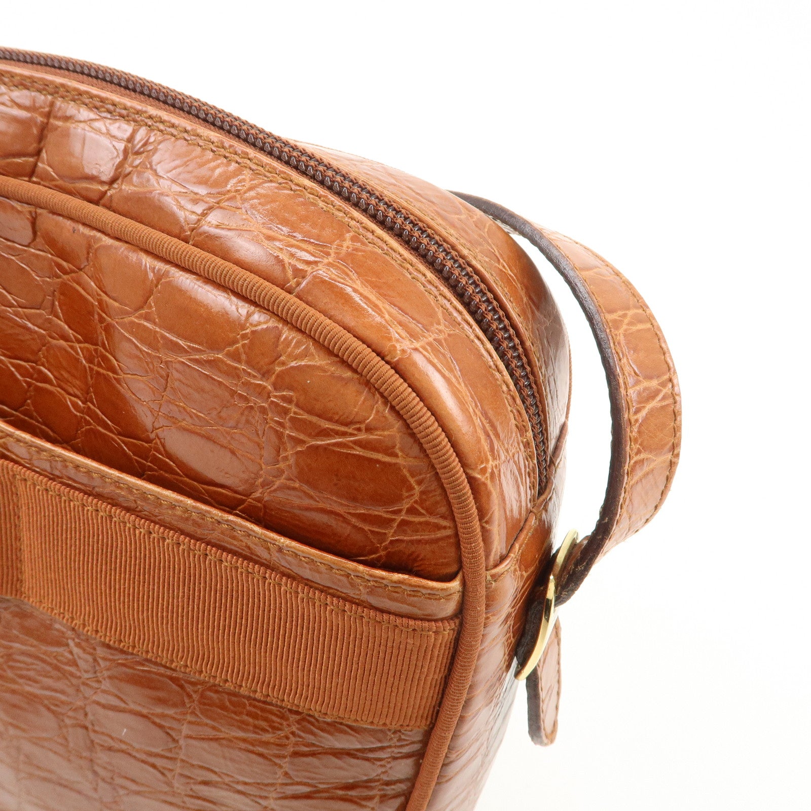 Ferragamo Vara Emboss Leather Shoulder Bag Crossbody Bag Brown