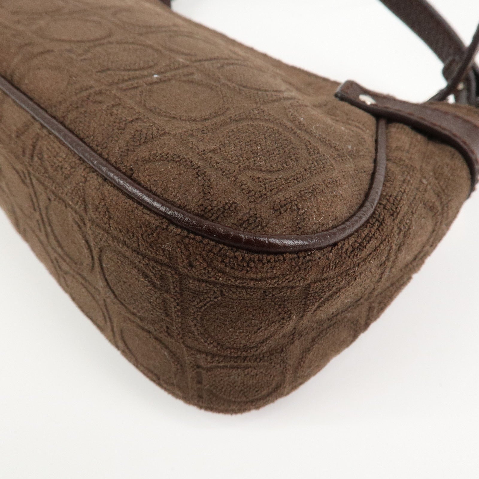 Ferragamo Gancini Leather Cotton Accessory Pouch Hand Bag Brown
