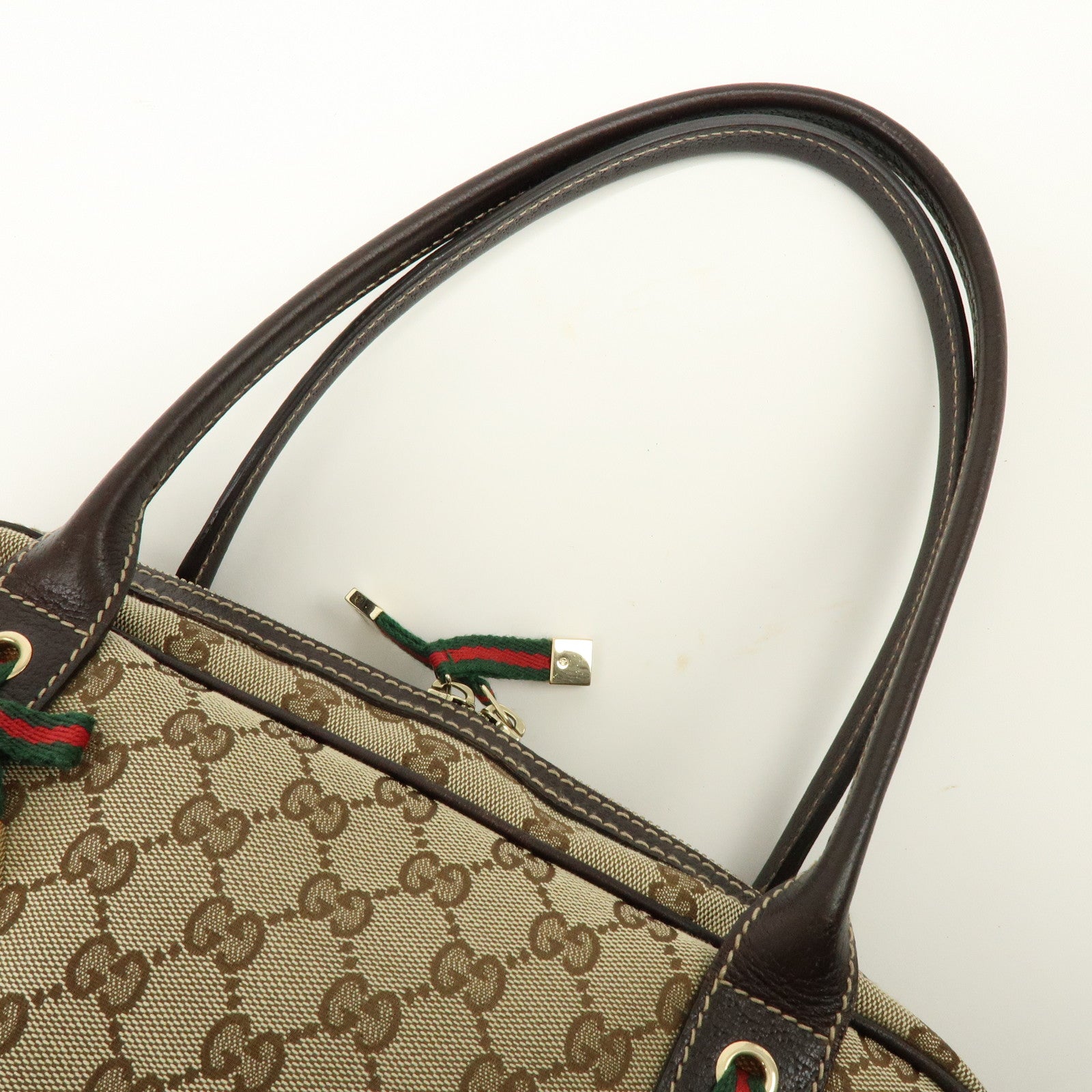 GUCCI Princy Sherry GG Canvas Leather Boston Bag Brown 161720