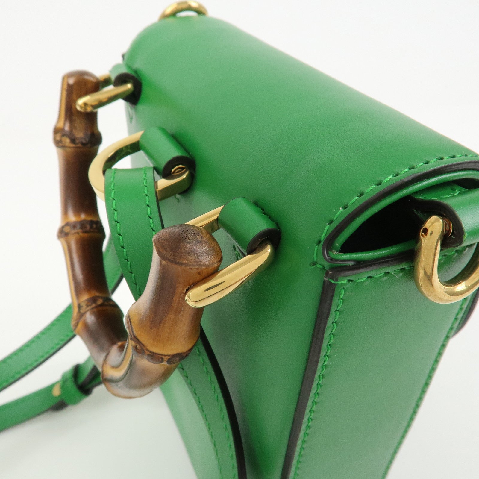 GUCCI Bamboo Leather 2Way Bag Backpack Shoulder Bag Green 702106