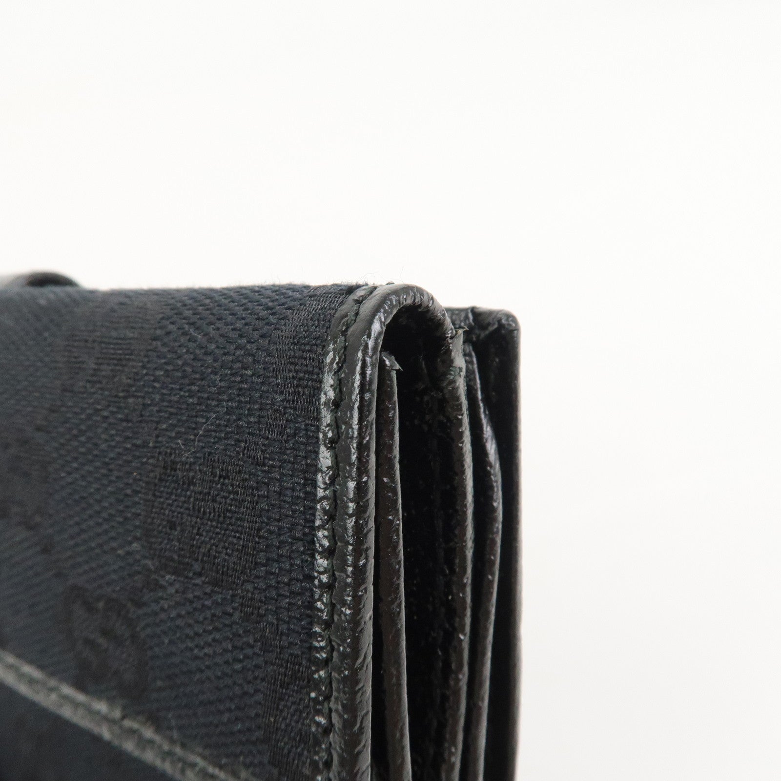 GUCCI GG Canvas Leather W Hook Bi-fold Long Wallet Black 112715