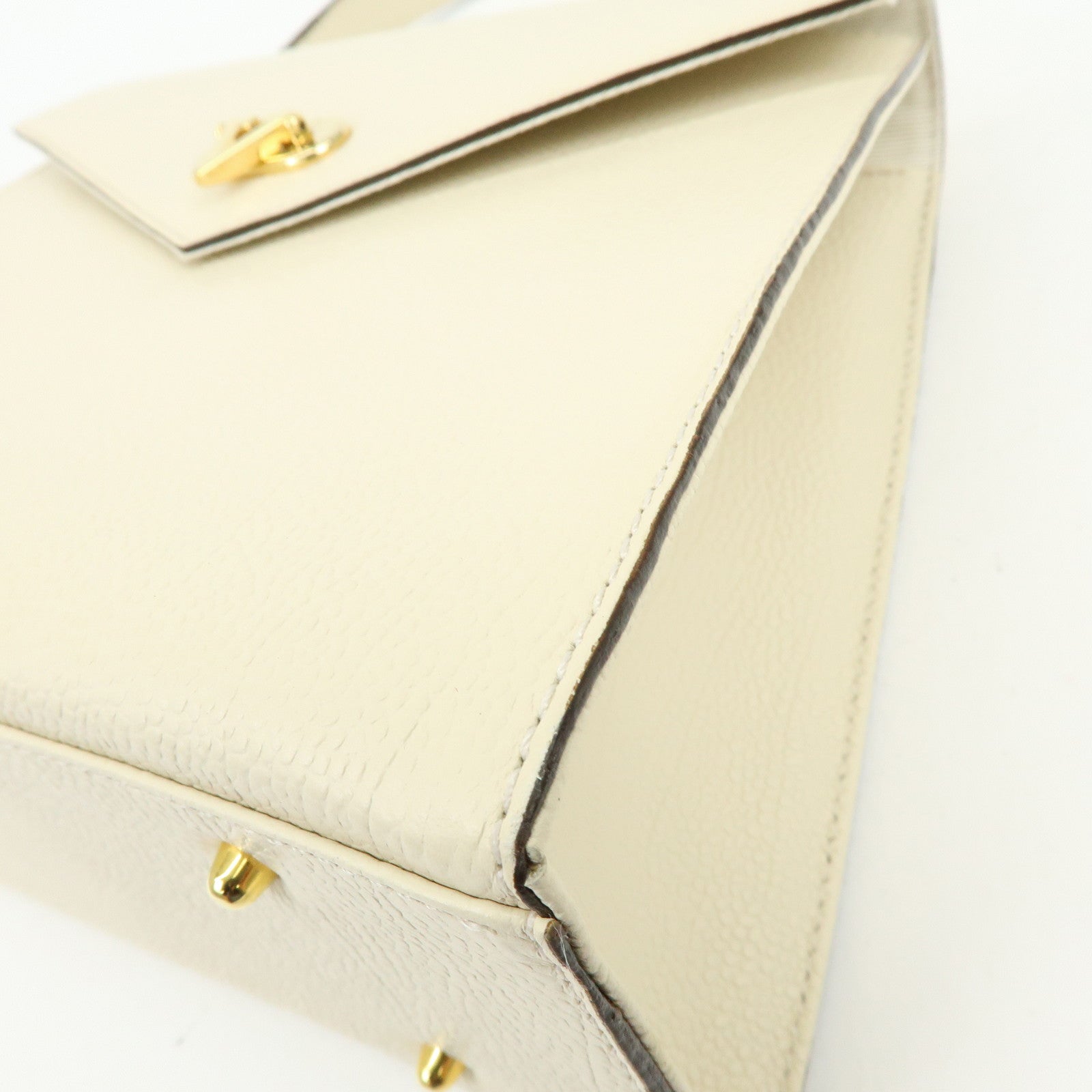 VALENTINO GARAVANI V Logo Leather Hand Bag Ivory