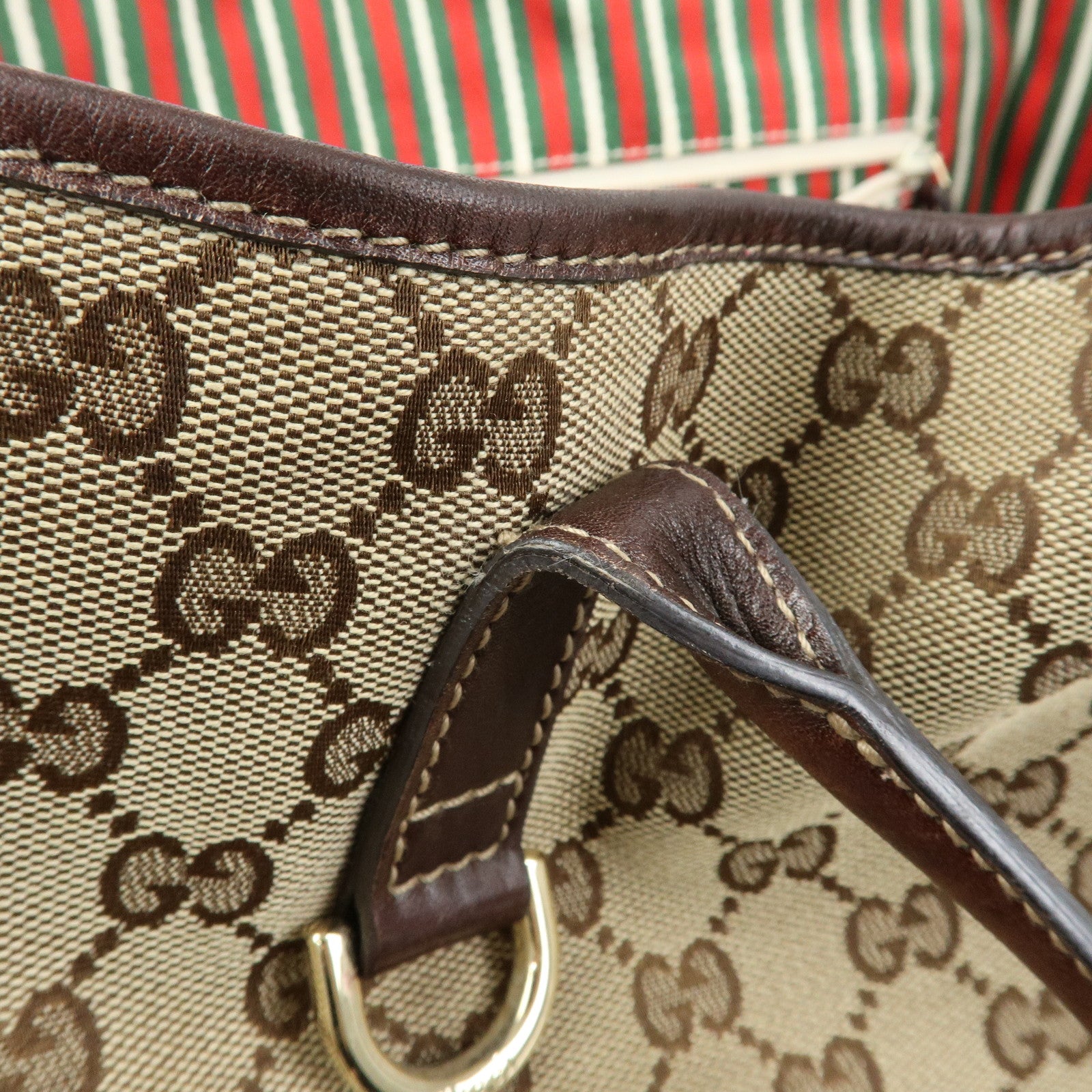 GUCCI Interlocking G Canvas Leather Tote Shoulder Bag Beige 169945