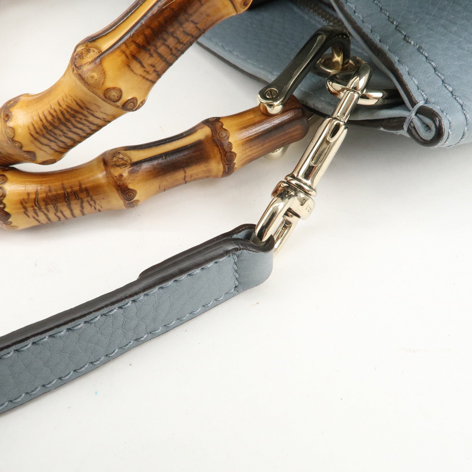 GUCCI Bamboo Leather 2Way Bag Hand Shoulder Bag Light Blue 336032