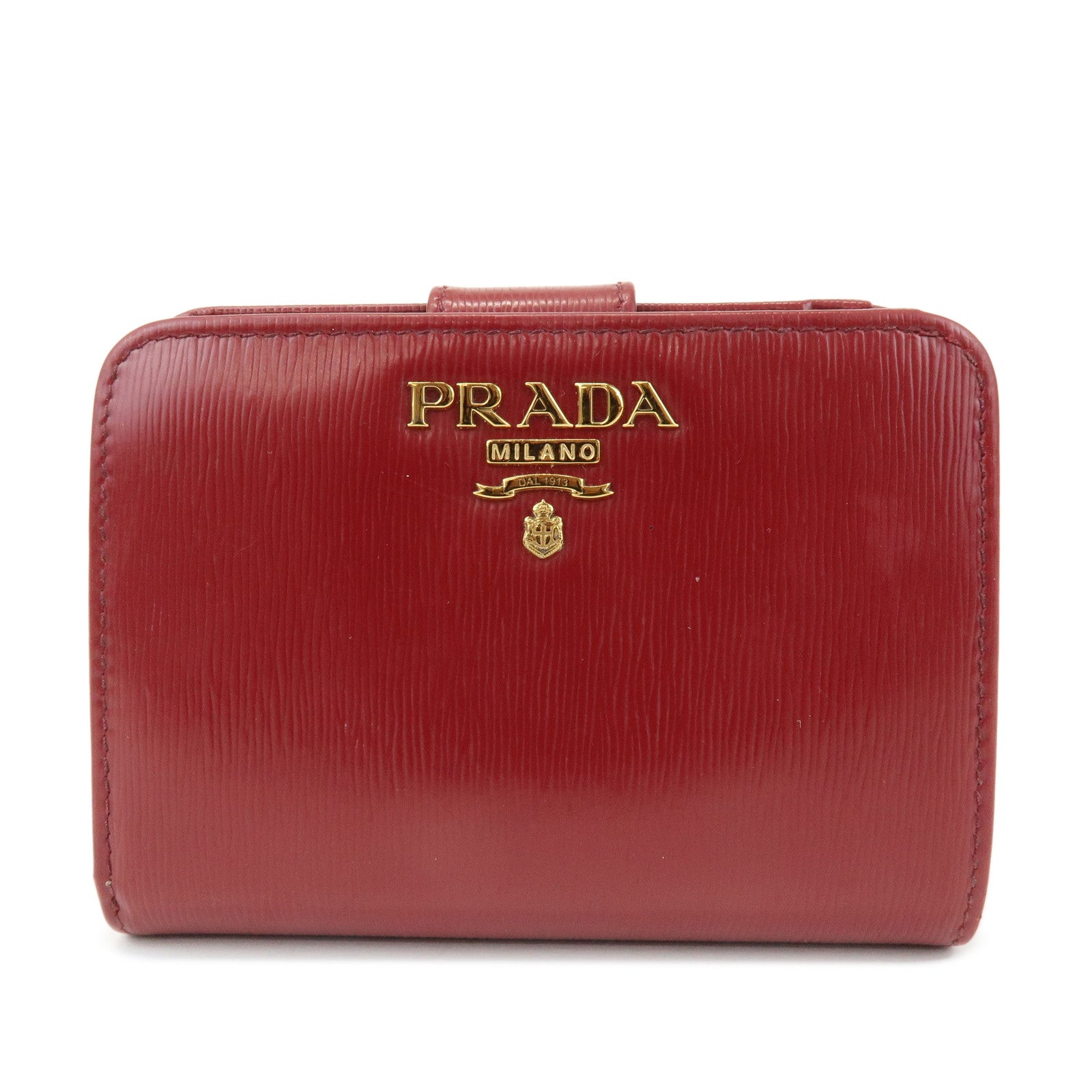 PRADA Vitello Move Leather Compact Bi-fold Wallet Red 1ML018
