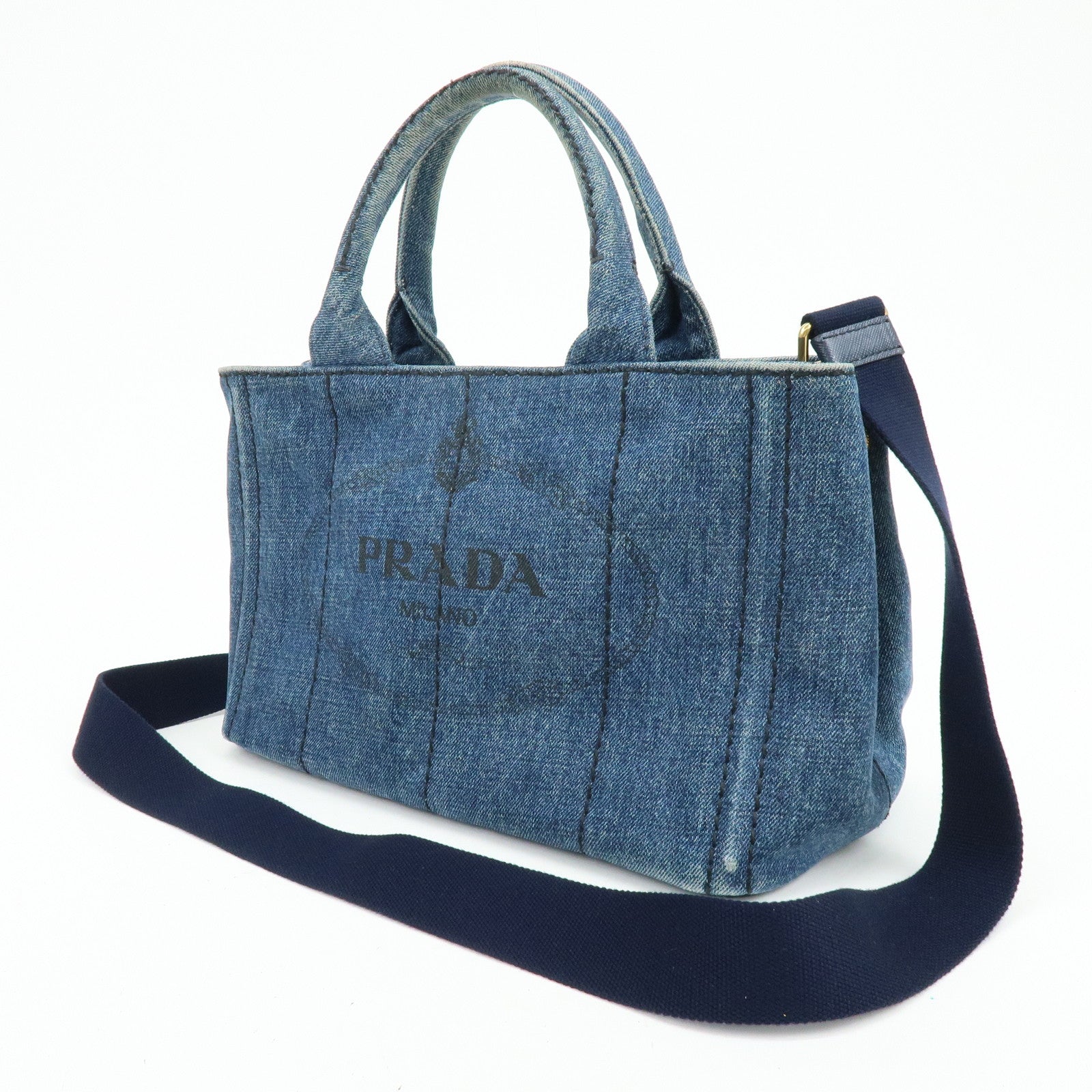 PRADA Triangle Logo Canapa Mini Canvas Denim 2Way Hand Bag 1BG439