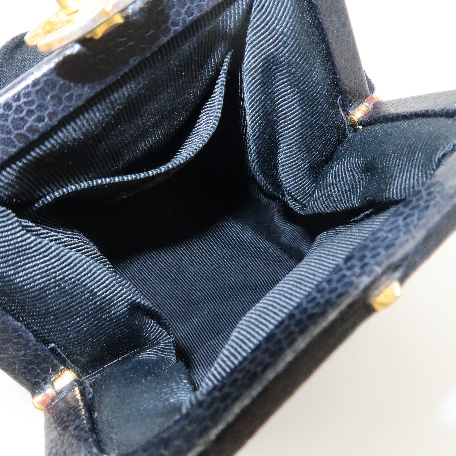 CHANEL COCO Mark Caviarskin Purse Wallet Pouch Black Used