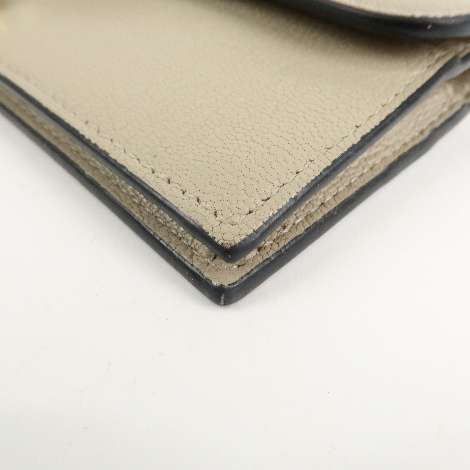 Christian Dior Leather Card Case Beige Gold HDW 44-MA-0248 Used