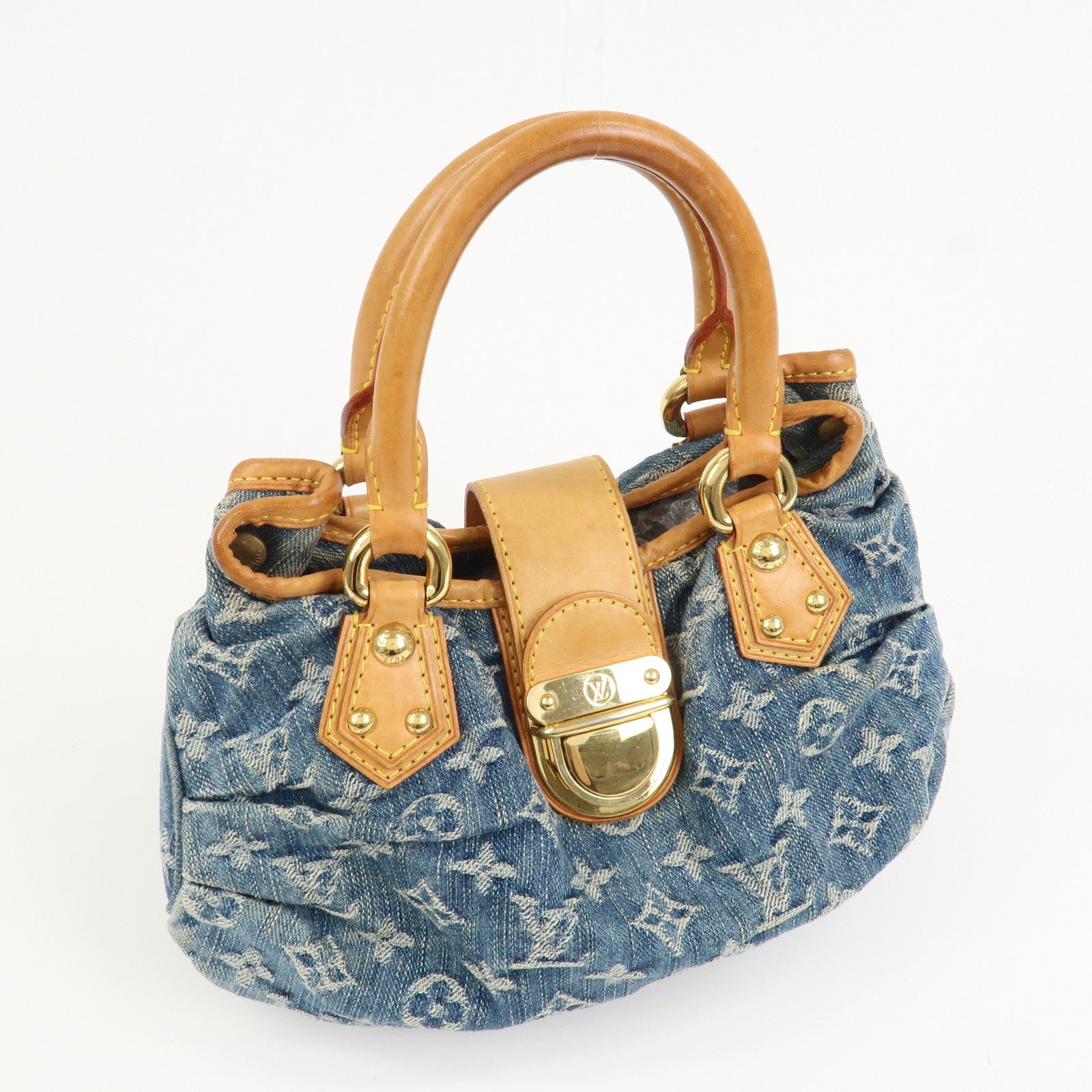 Louis Vuitton Monogram Denim Pleaty Hand Bag Blue M95020