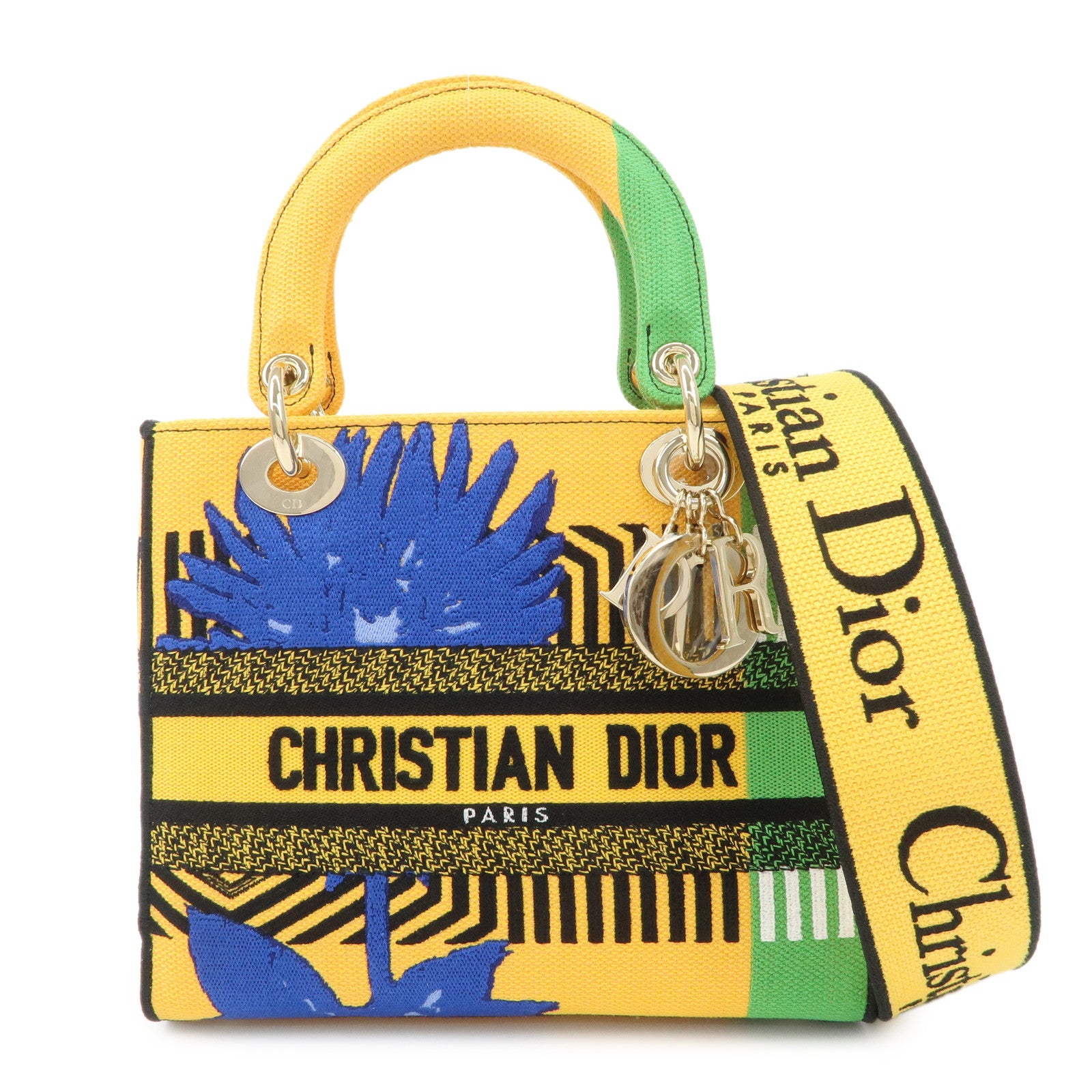 Christian Dior Canvas Lady D Lite 2Way Hand Bag Multicolor Yellow