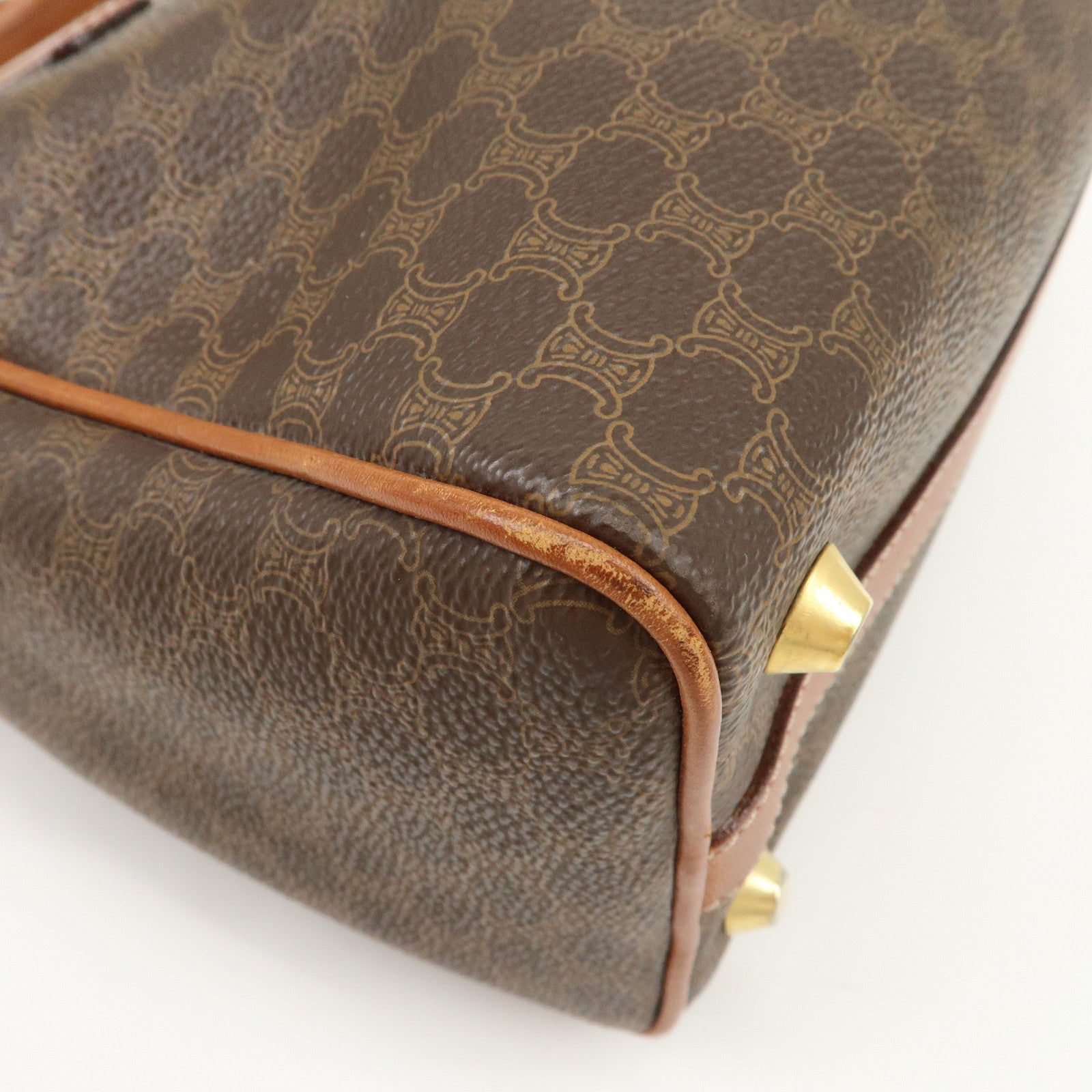 CELINE Macadam PVC Leather Hand Bag Brown Gold HDW