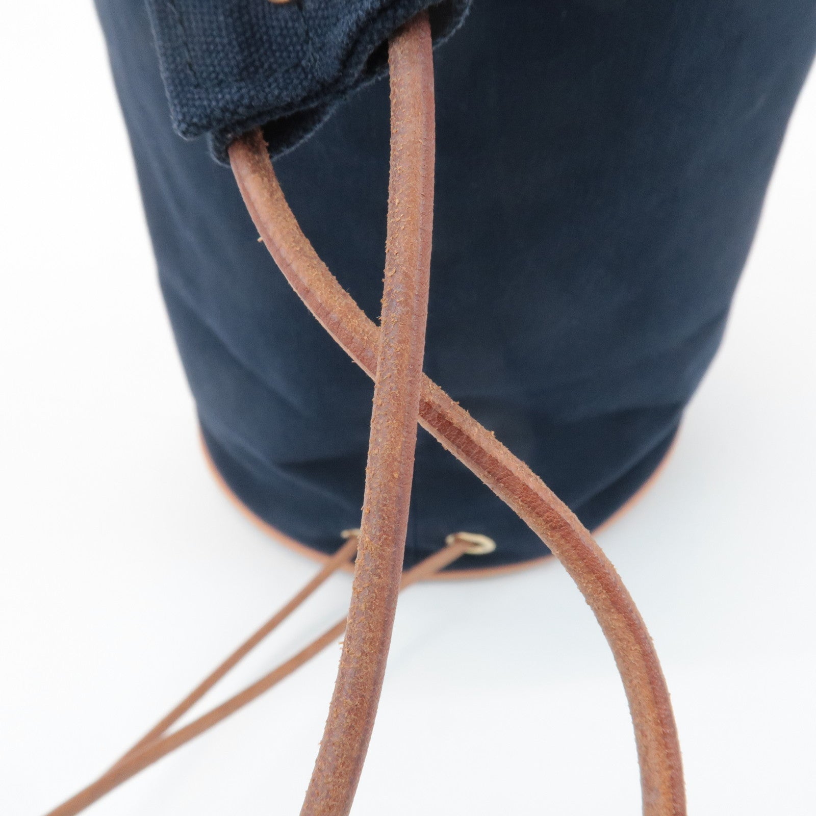 HERMES Canvas Leather Porochon Mimil PM Drawstring Shoulder Bag Used