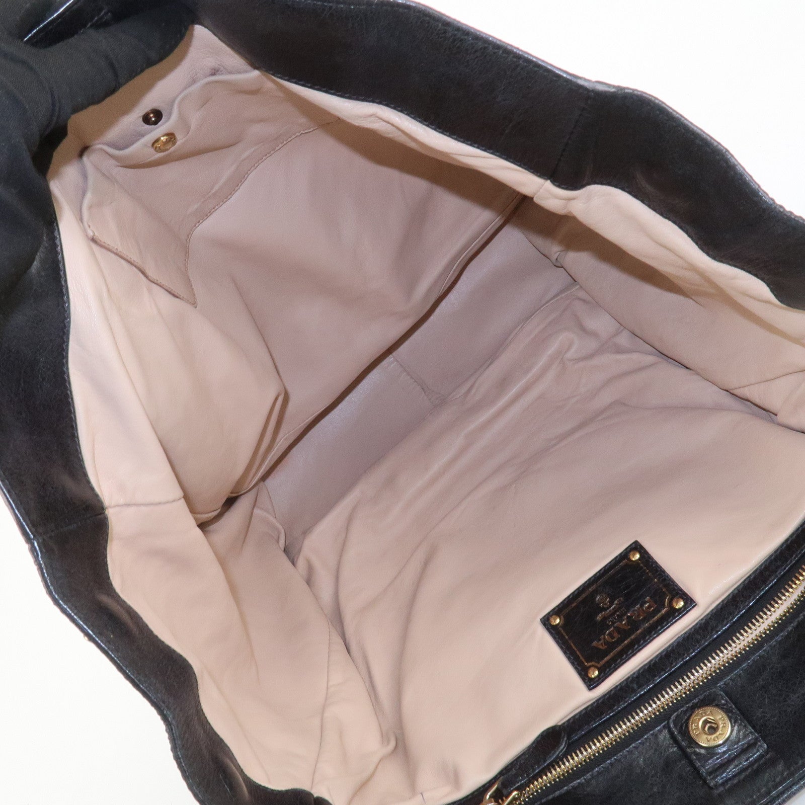 PRADA Logo Leather Tote Bag Shoulder Bag Black