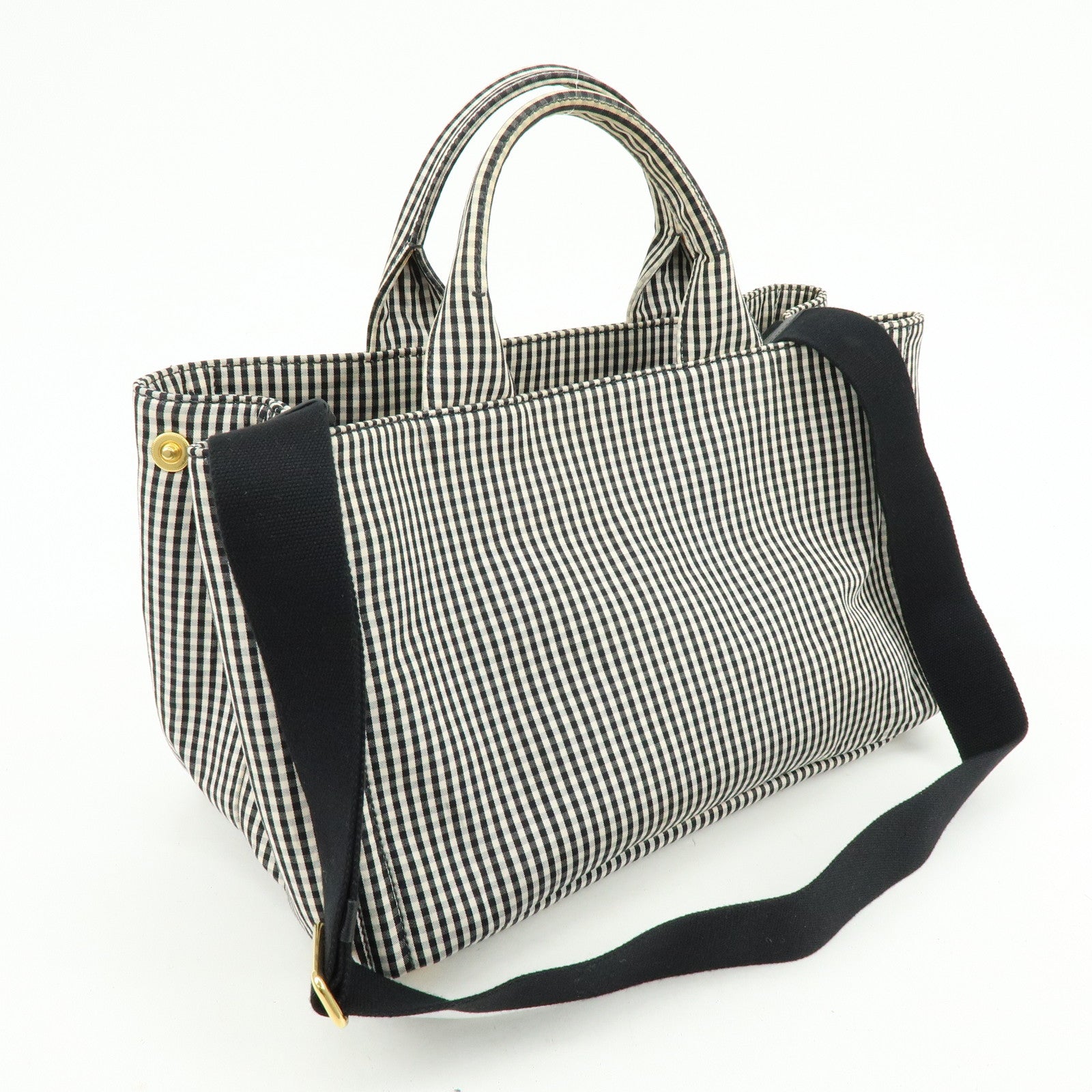 PRADA Canapa Canvas 2Way Bag Hand Bag Shoulder Bag Black Ivory