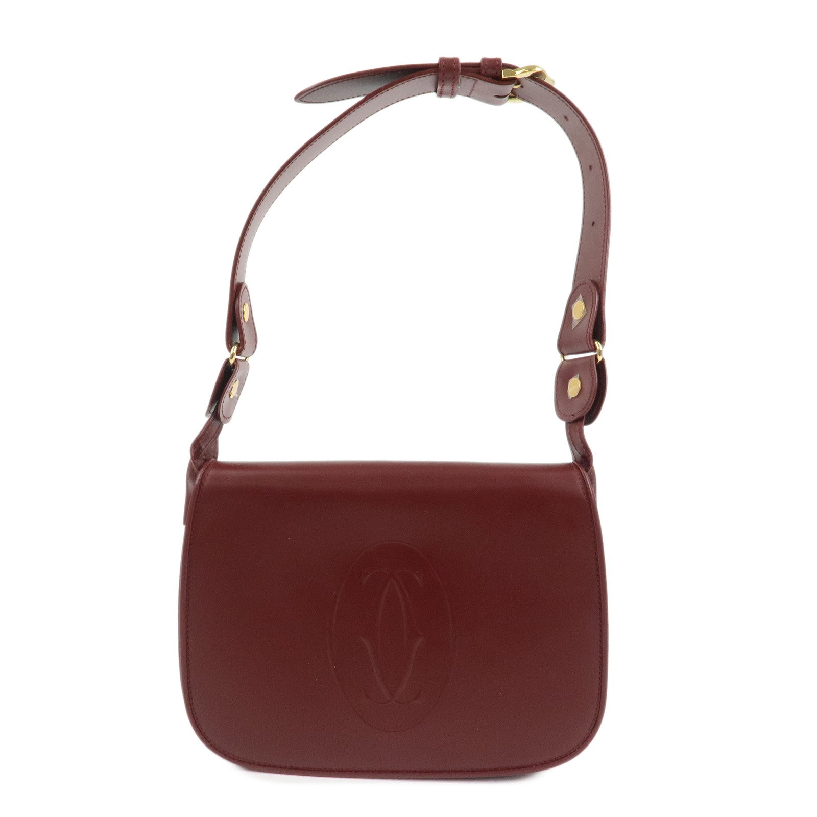 Cartier Must De Cartier Calf Leather Shoulder Bag Hand Bag Burgundy