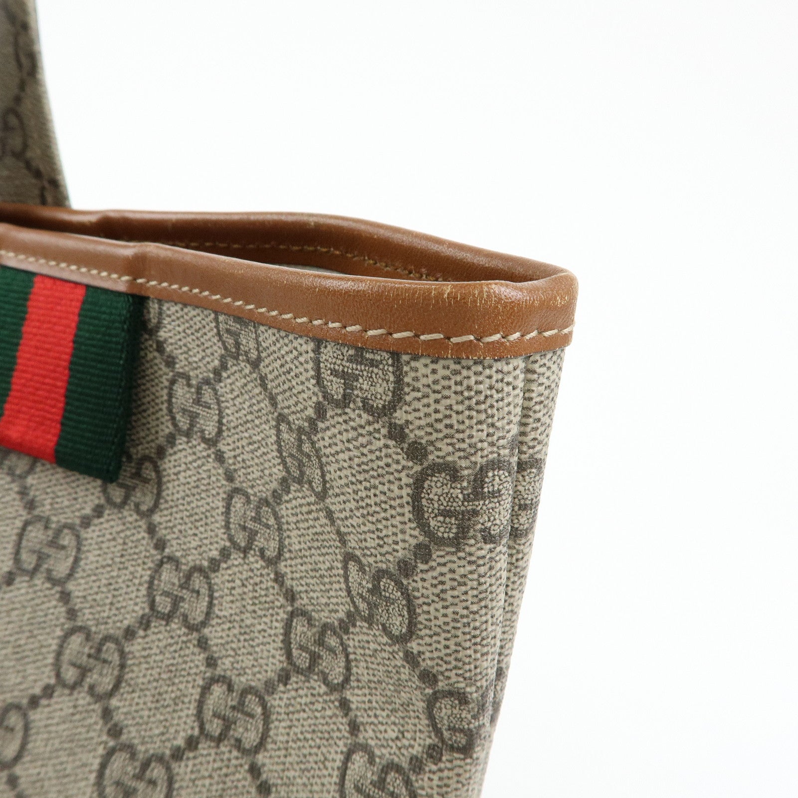 GUCCI sherry GG Supreme Leather Tote Hand Bag Beige Brown 211134
