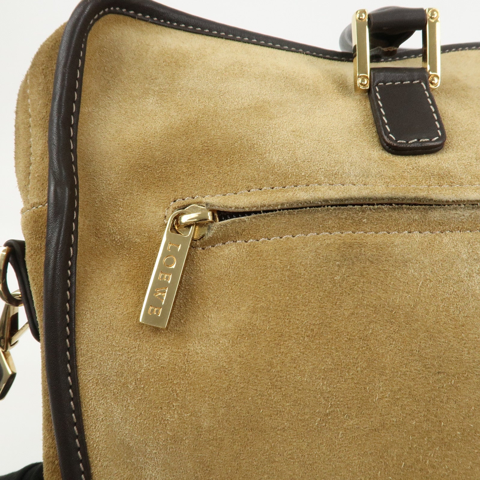 LOEWE Anagram Amazona 40 Suede Leather 2Way Bag Hand Bag Brown