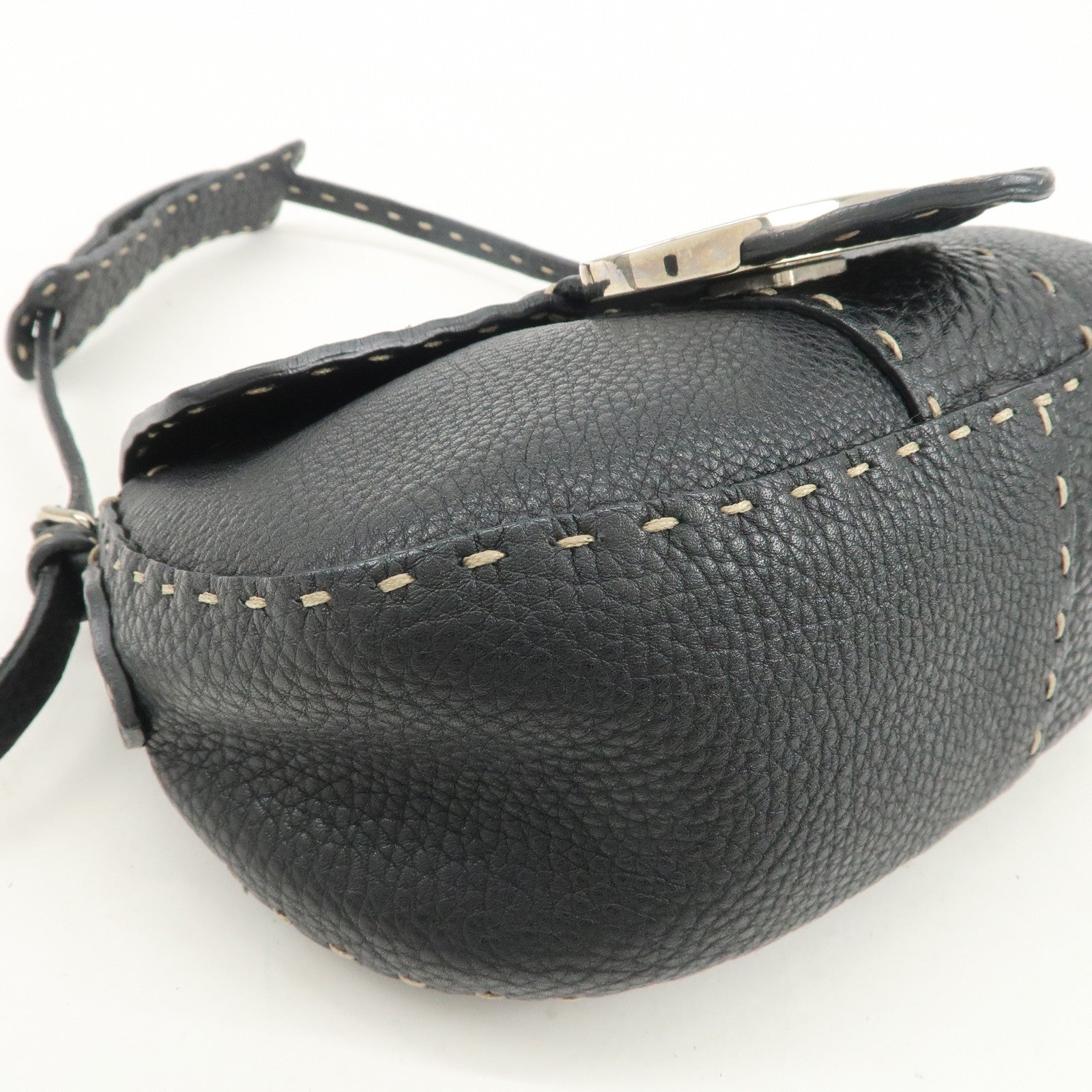 FENDI Seleria Leather Hand Bag Shoulder Bag Black 8BR430