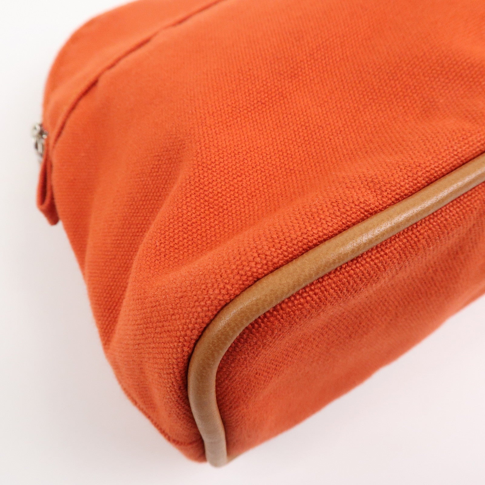 HERMES Canvas Leather Bolide Pouch MM Cosmetic Pouch Orange