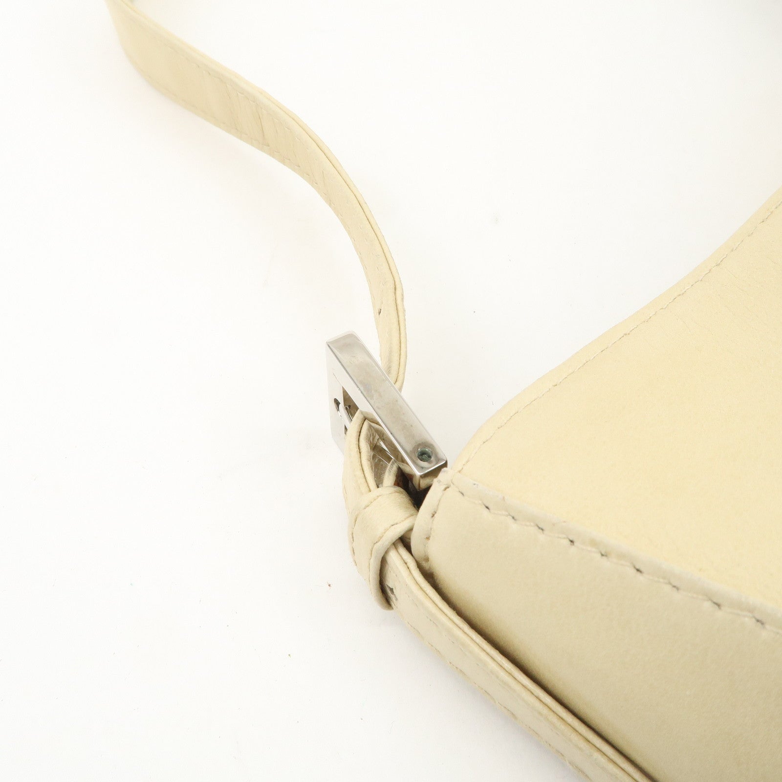 FENDI Logo Leather Shoulder Bag Hand Bag Beige Silver Hardware