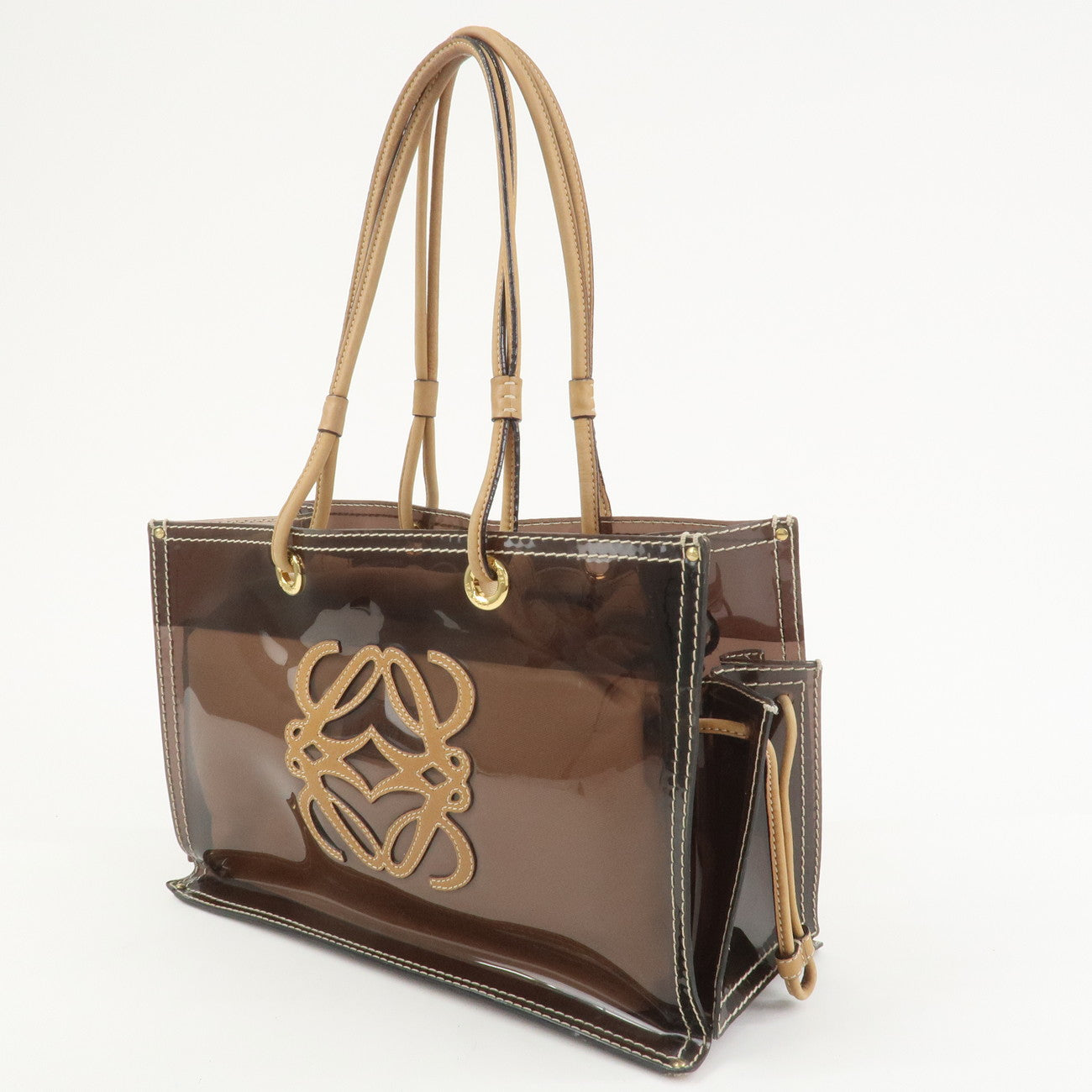 LOEWE Anagram PVC Leather Tote Bag Shoulder Bag Brown