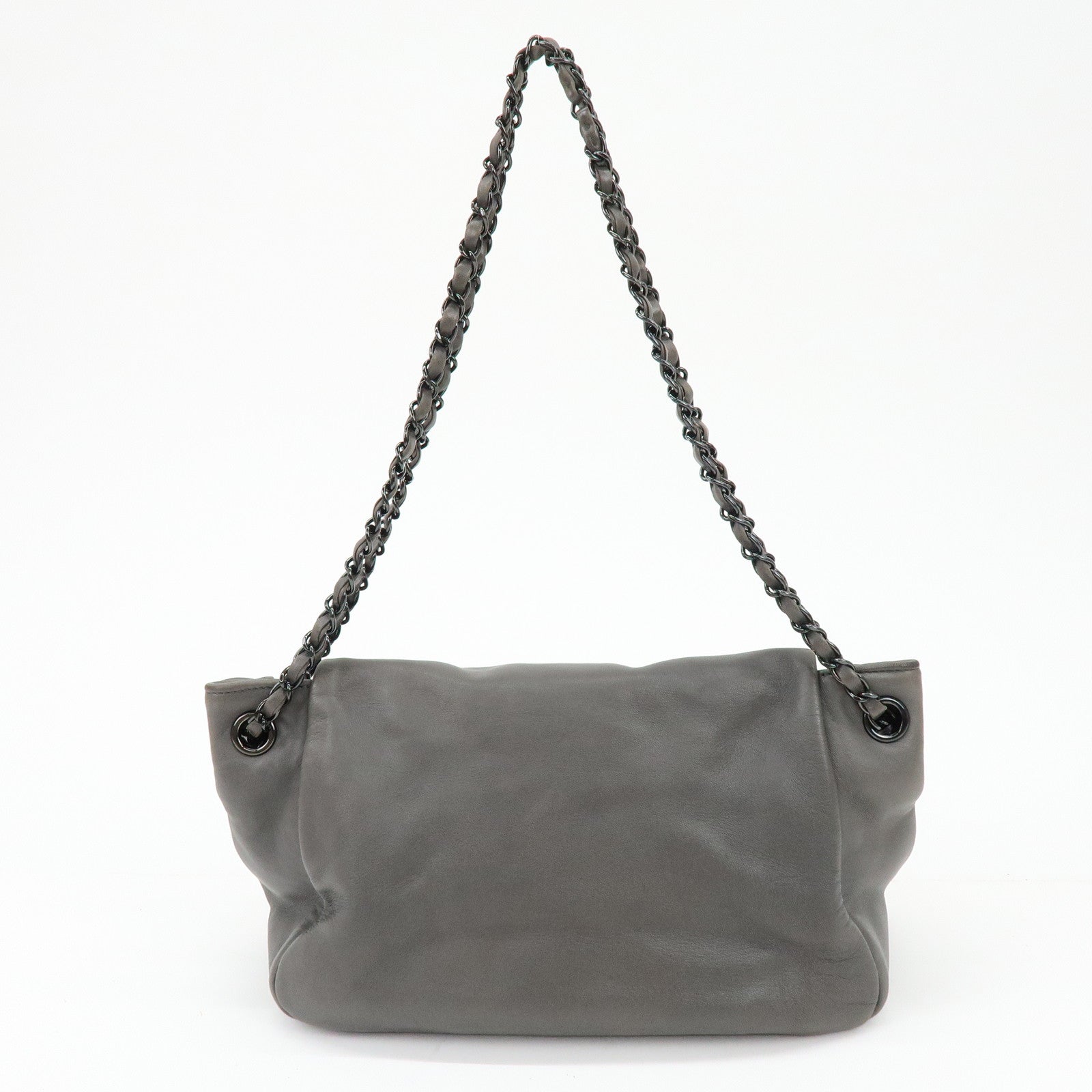 CHANEL COCO Mark Lamb Skin Chain Flap Shoulder Bag Gray