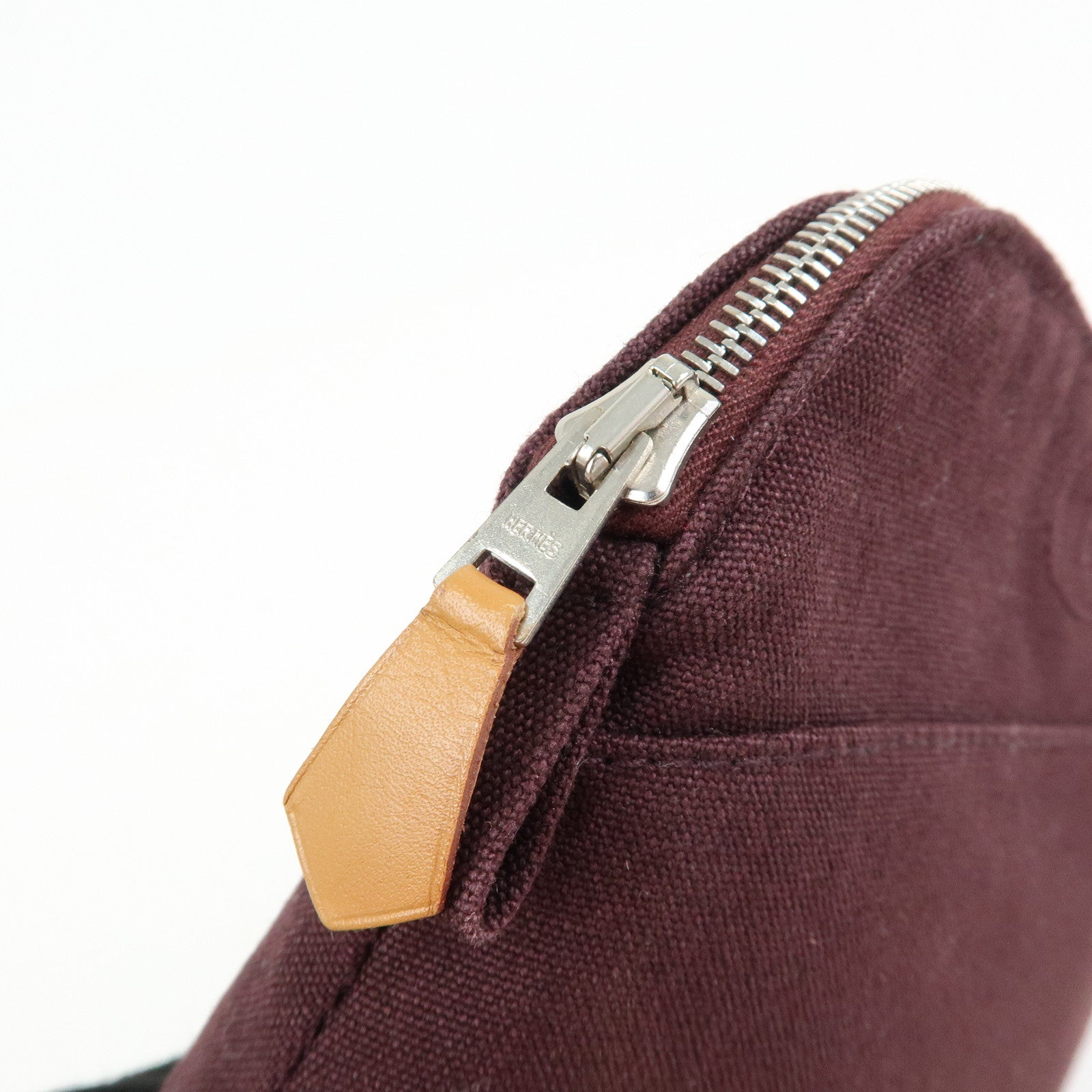 HERMES Cotton Leather Bolide Pouch Mini Bordeaux