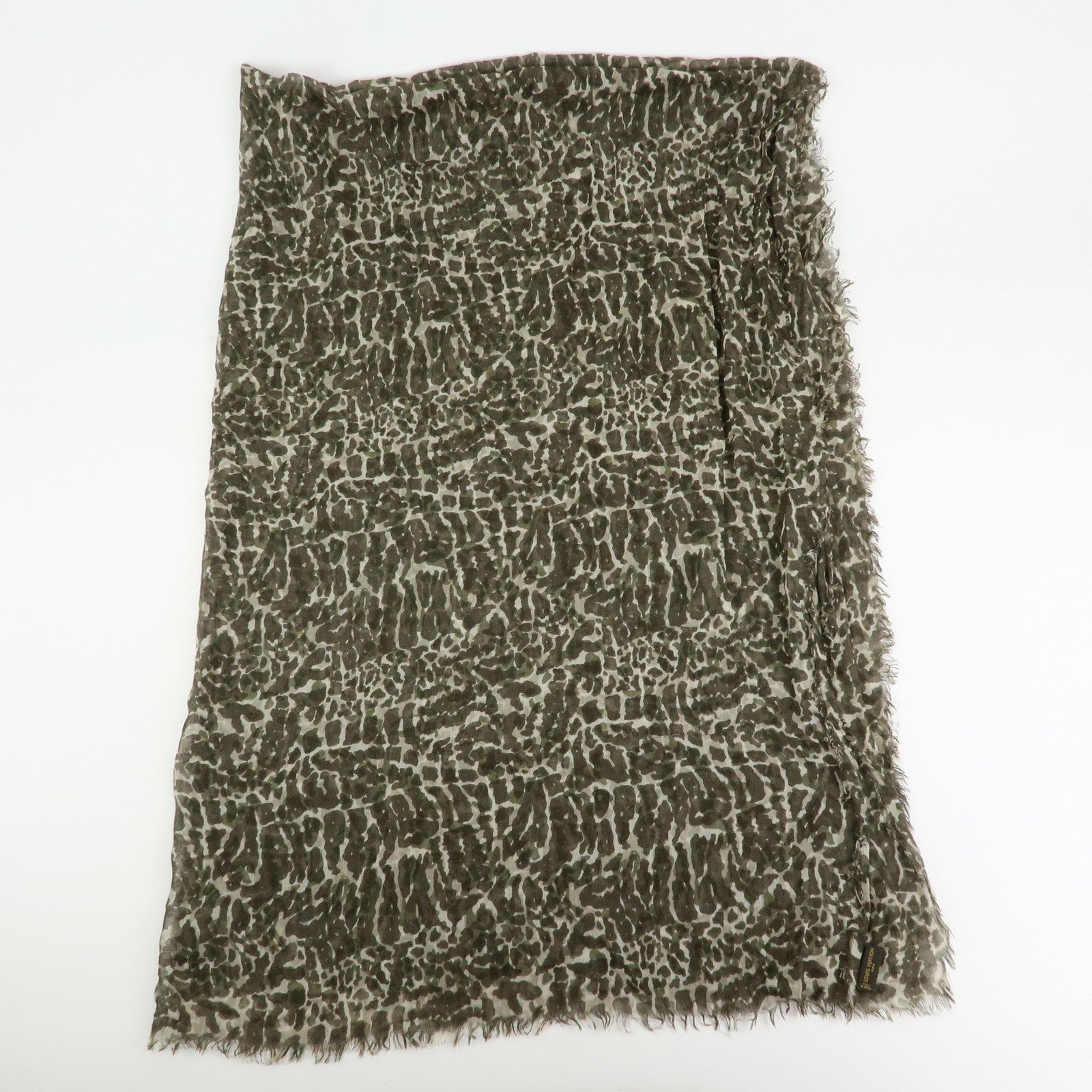 Louis Vuitton Leopard Print Cashmere Silk Scarf Shawl Khaki 400505