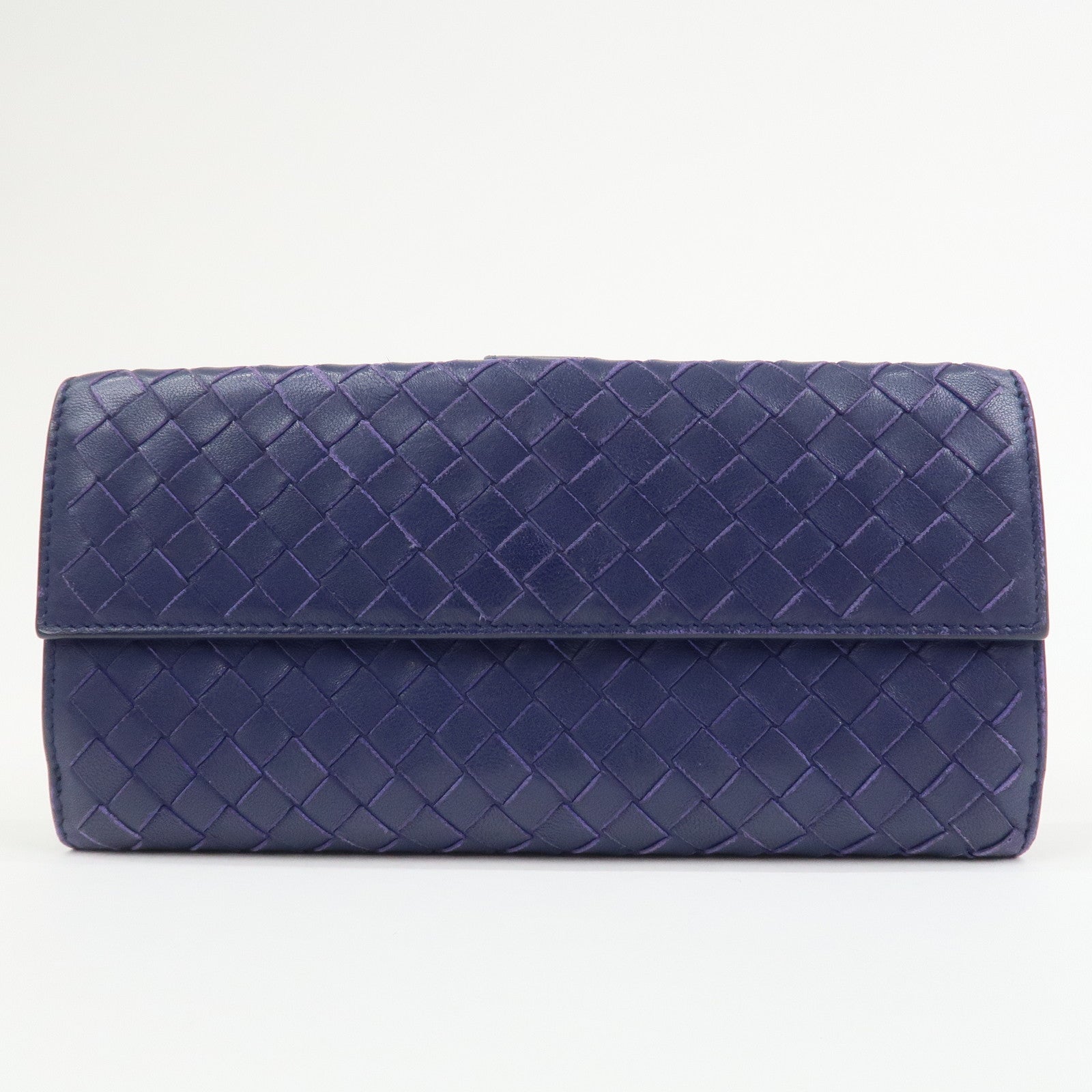 BOTTEGA VENETA Intrecciato Leather Long Flap Wallet Blue