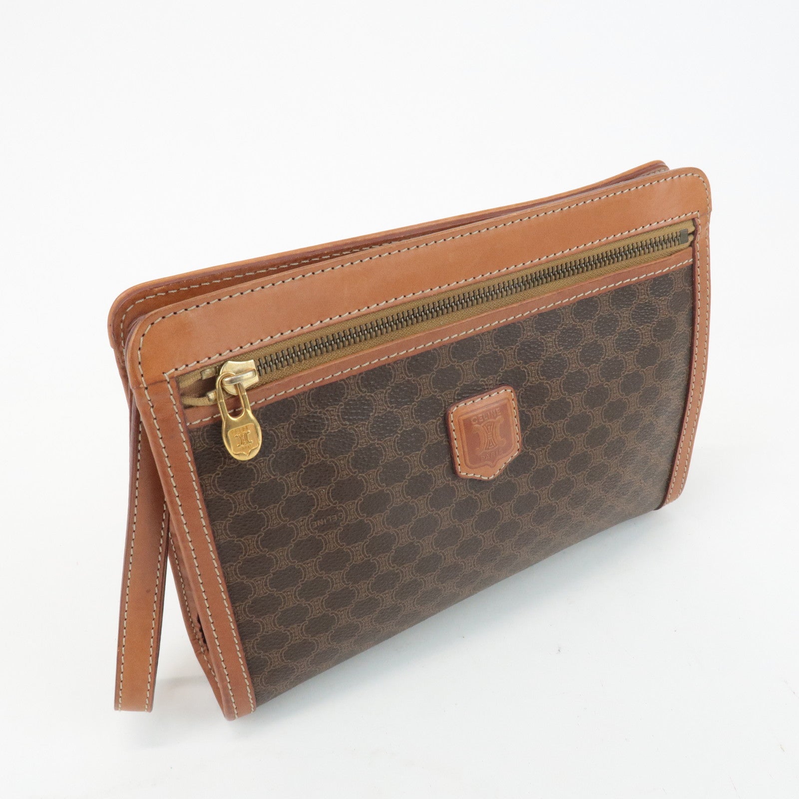 CELINE Macadam PVC Leather Clutch Bag Second Bag Brown