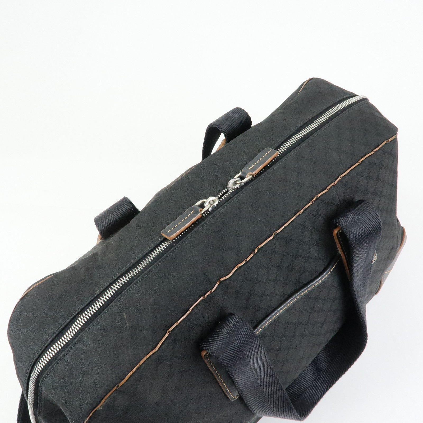 CELINE Macadam Canvas Leather Boston Bag Hand Bag Black