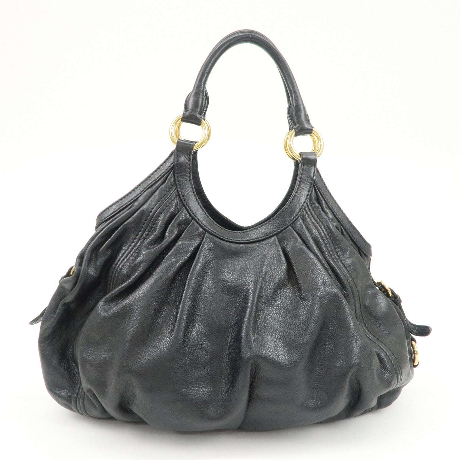 MIUMIU Logo Leather Shoulder Bag Tote Bag Black GOLD HDW Used