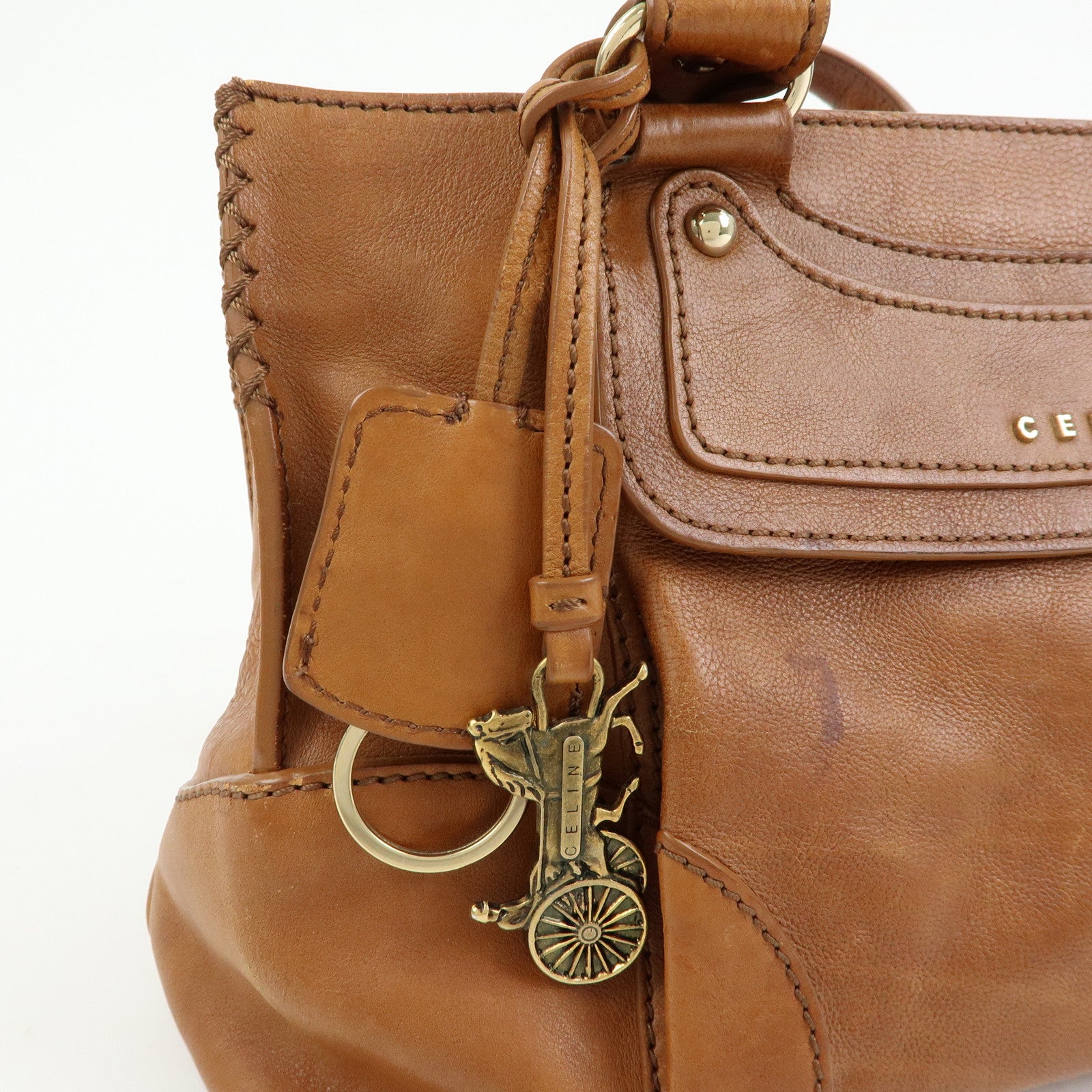 CELINE Logo Leather Boogie Bag Hand Bag Tote Bag Brown