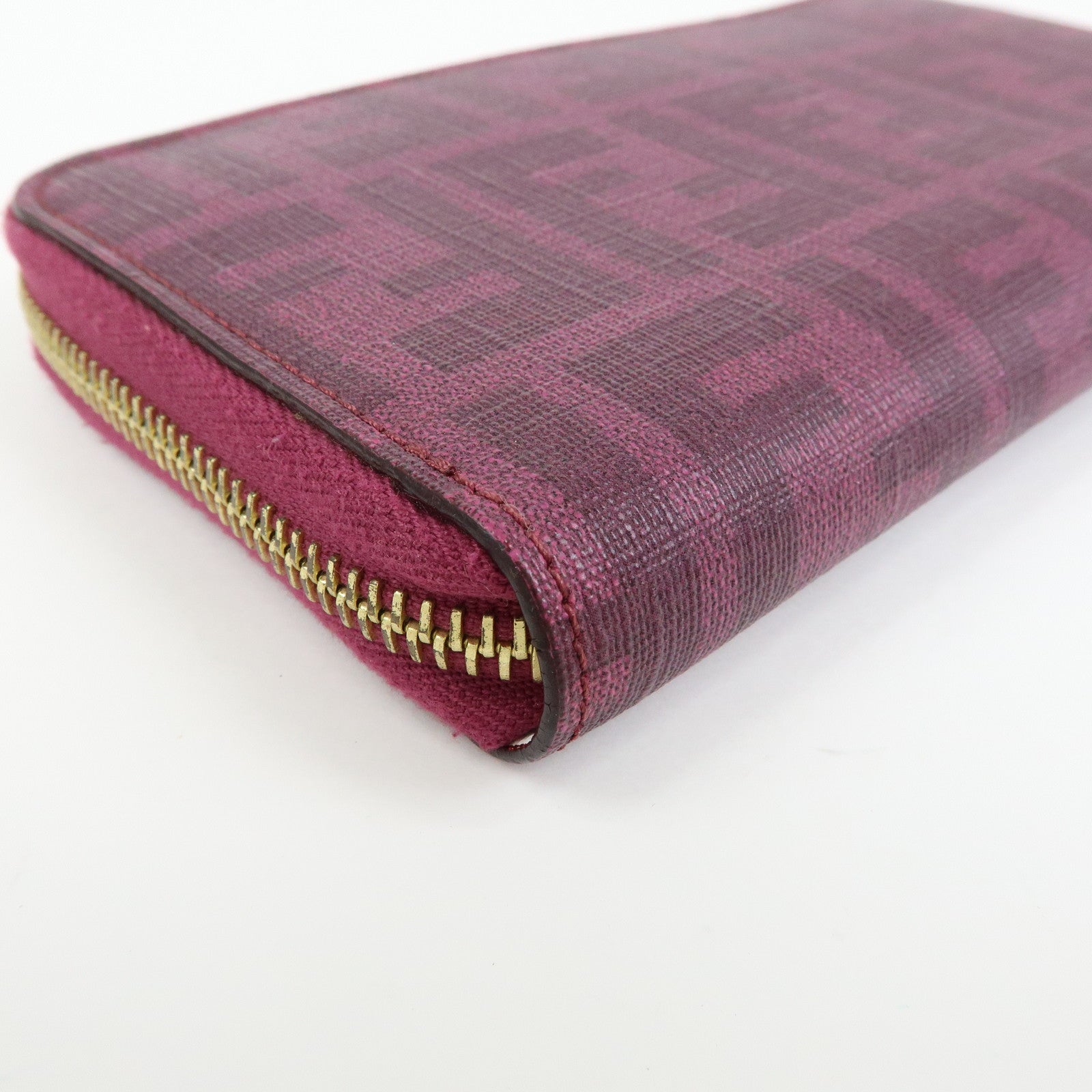 FENDI Zucca PVC Long Wallet Rose Ladybug Motif Purple 8M0024