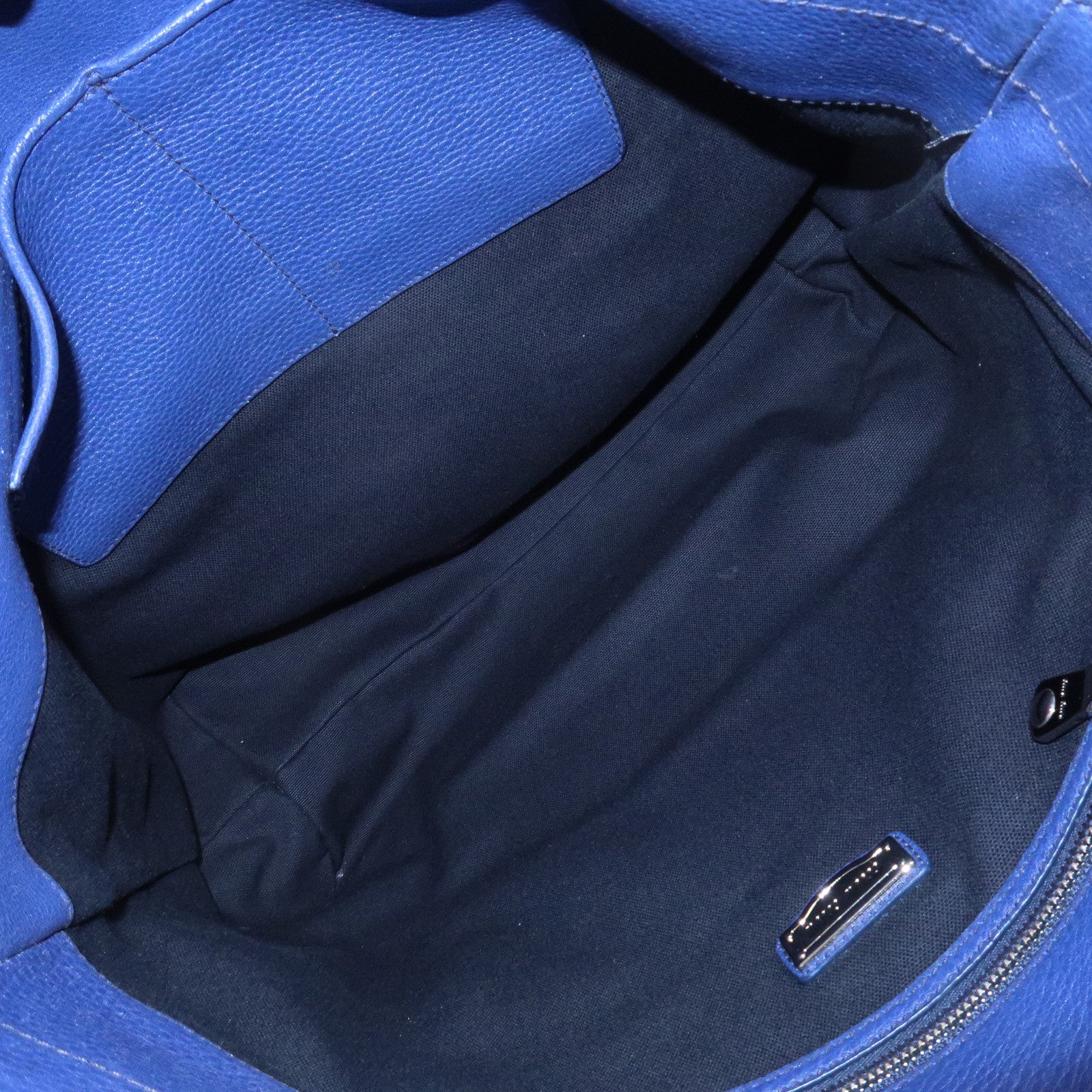 MIU MIU Logo Madras Leather Tote Bag Shoulder Bag Hand Bag Blue