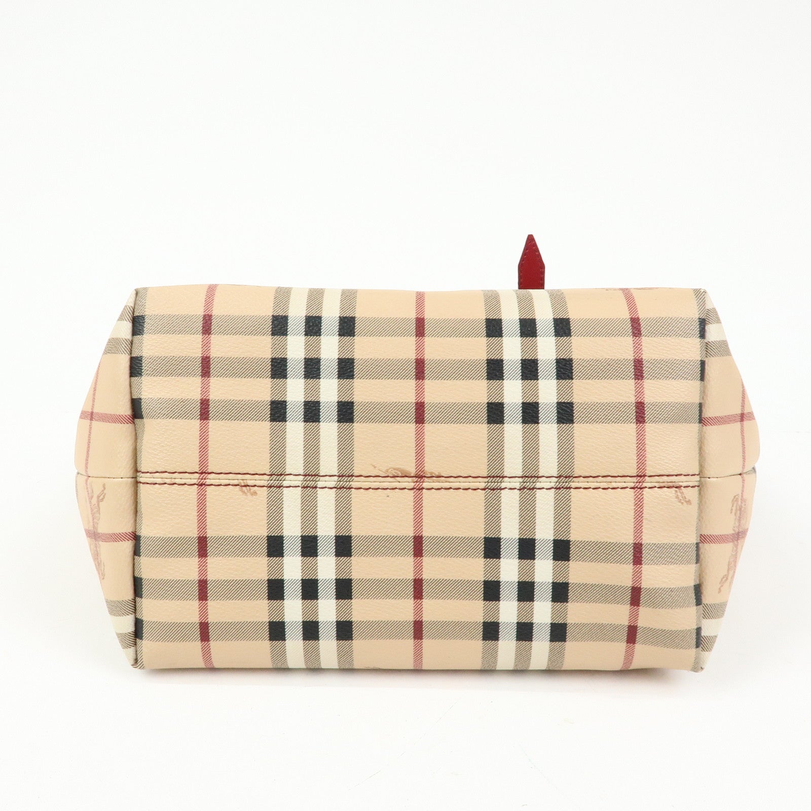 BURBERRY Nova Plaid PVC Leather Tote Bag Hand Bag Beige Red