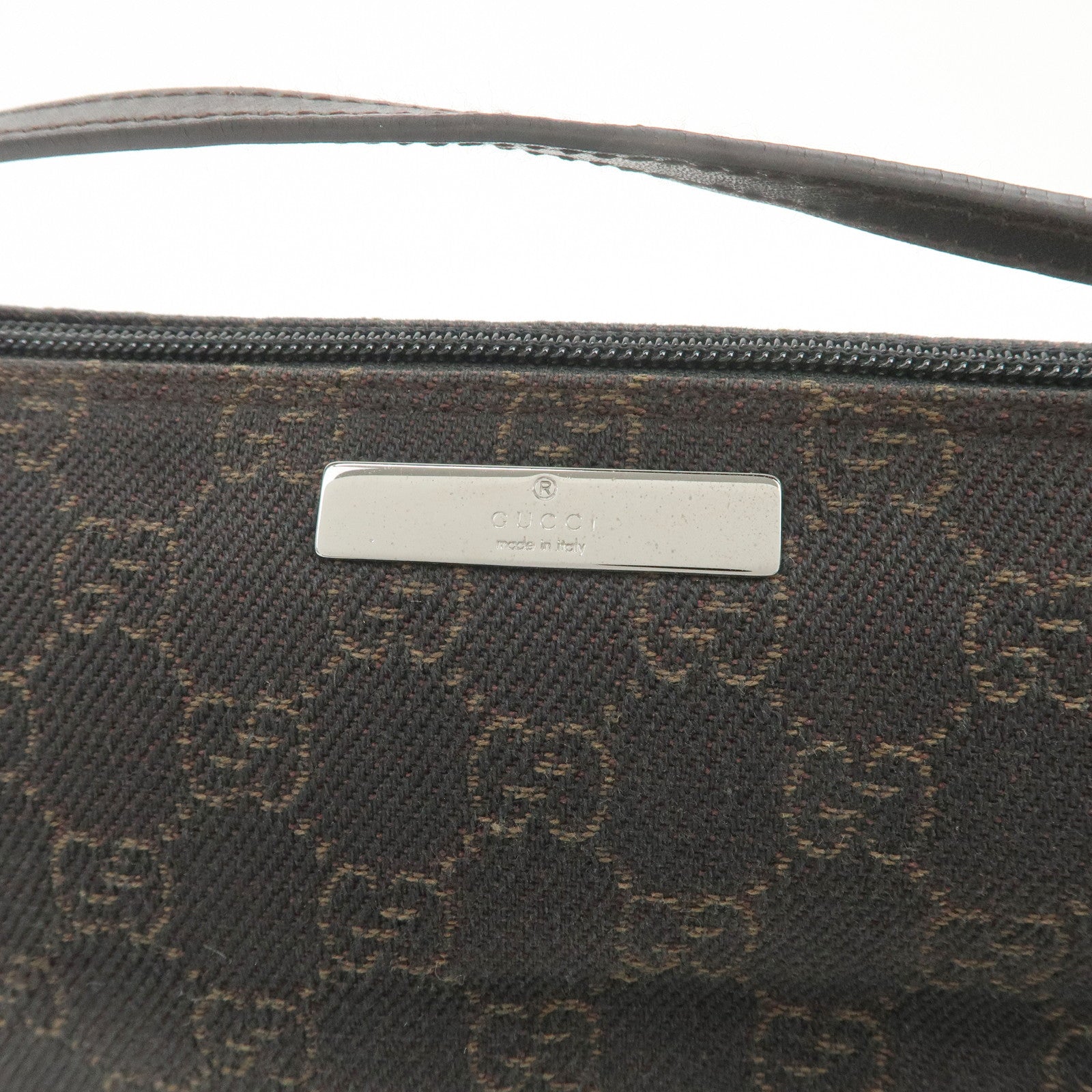 GUCCI Boat Bag GG Denim Togo Leather Hand Bag Dark Brown 07198