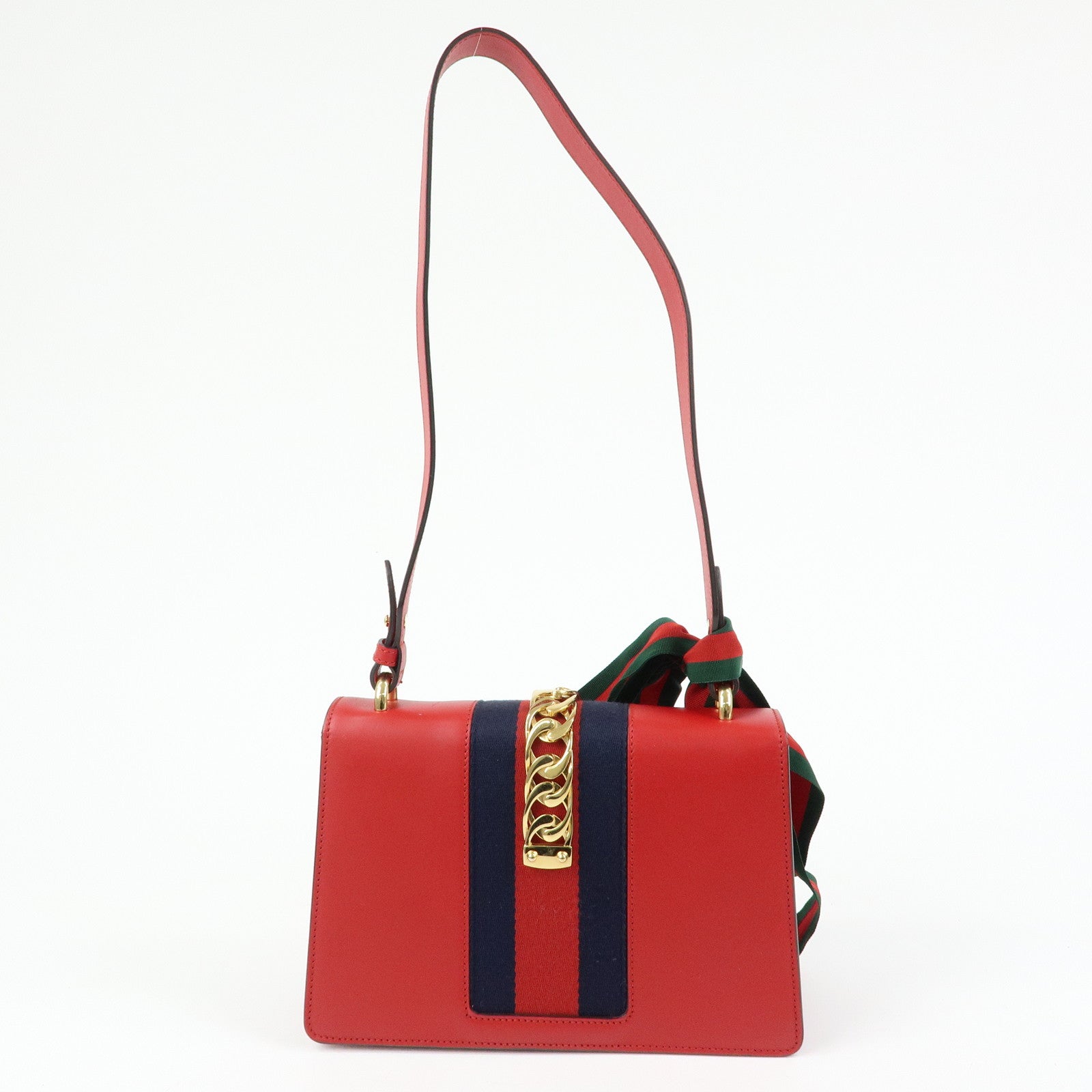 GUCCI Sylvie Sherry Leather Shoulder Bag Red Ribbon Red 421882