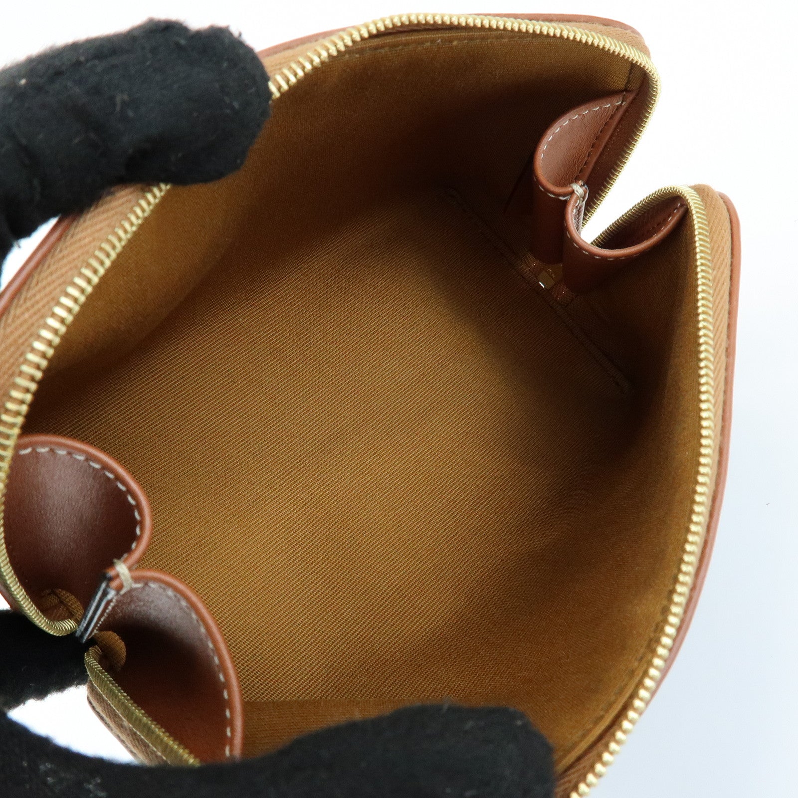 CELINE Triomphe PVC Calf Leather Cosmetic Pouch Accessory Pouch Tan