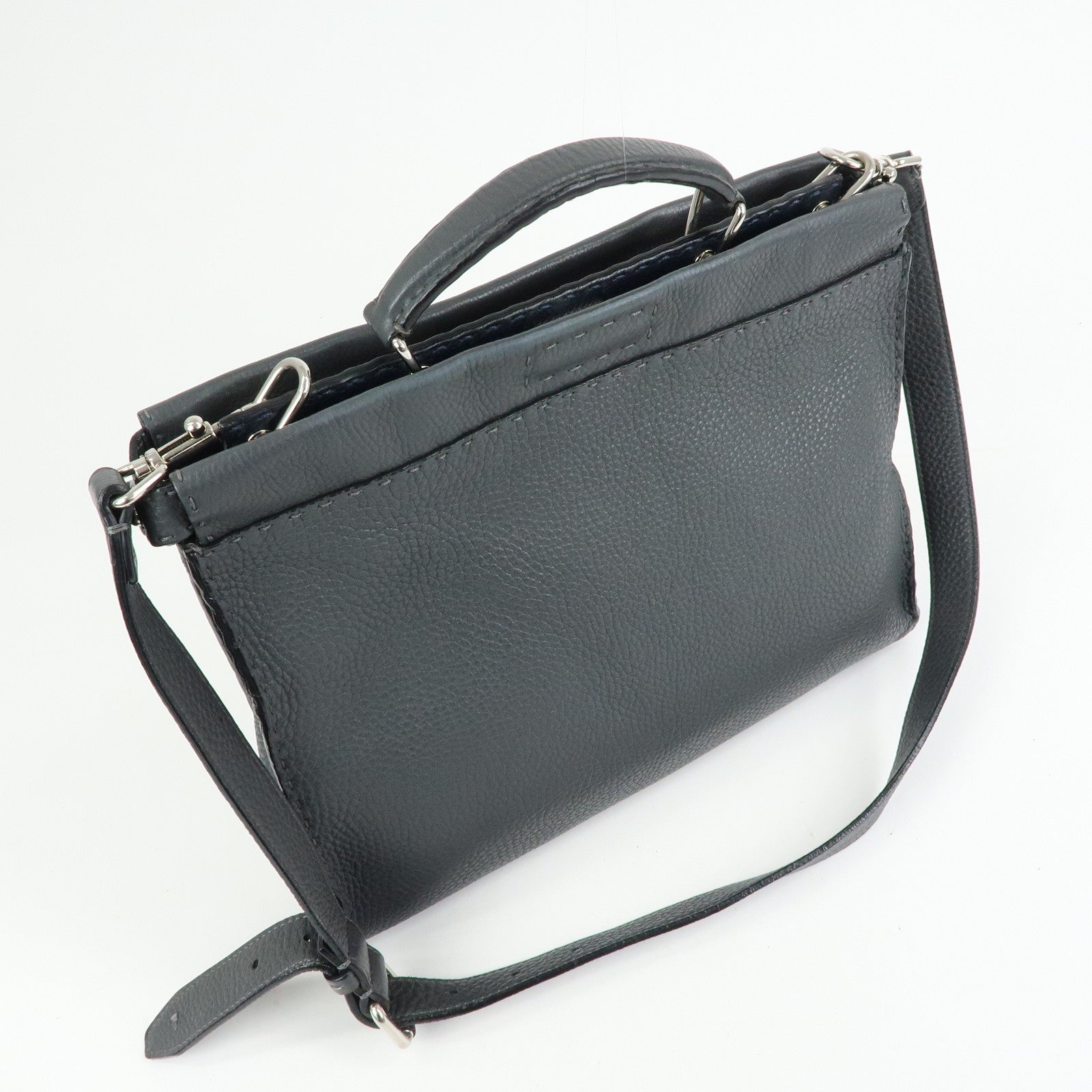 FENDI Selleria Peekaboo Leather 2Way Bag Hand Bag Gray 7VA406