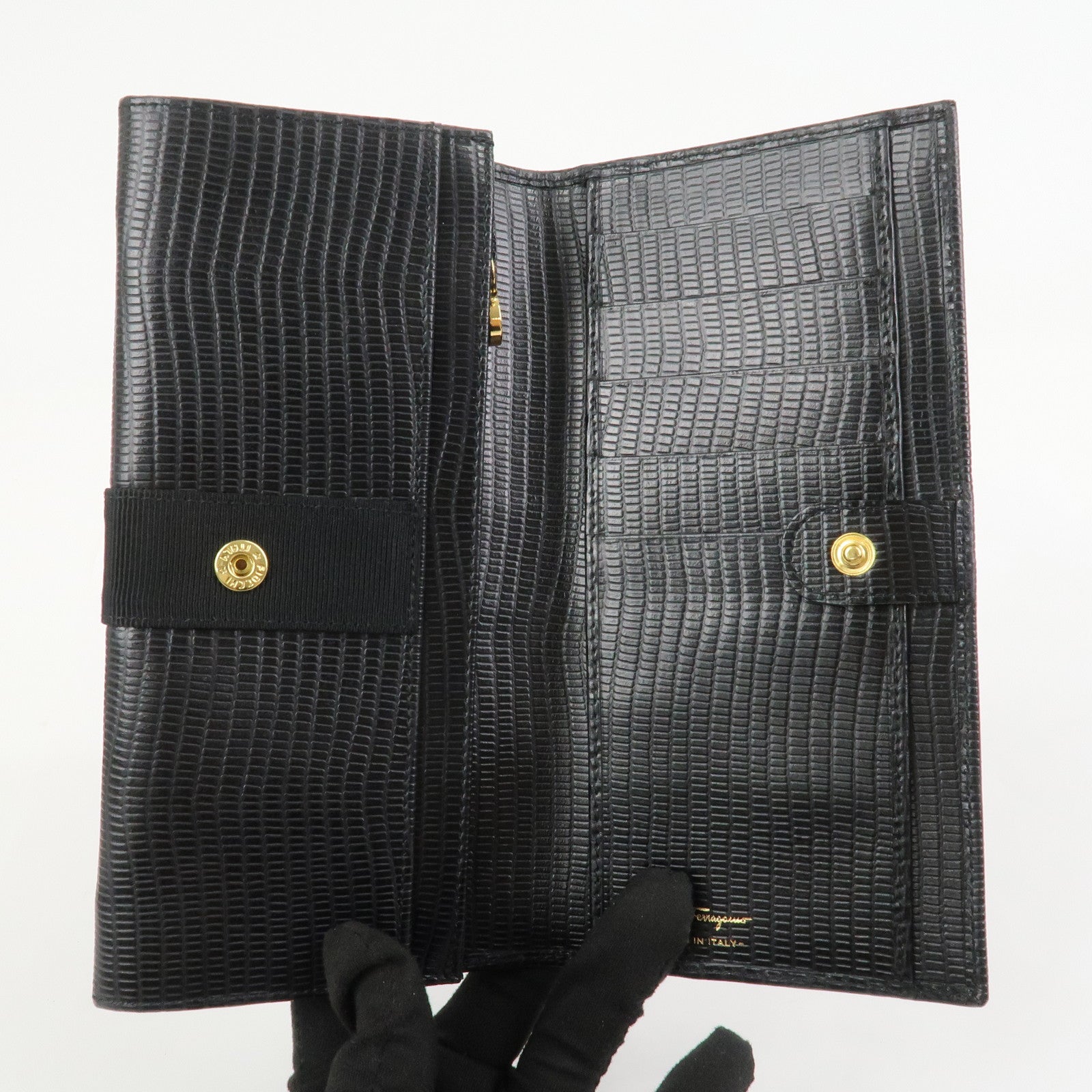 Ferragamo Set of 2 wallet Gancini Vara Emboss Leather Black Pink