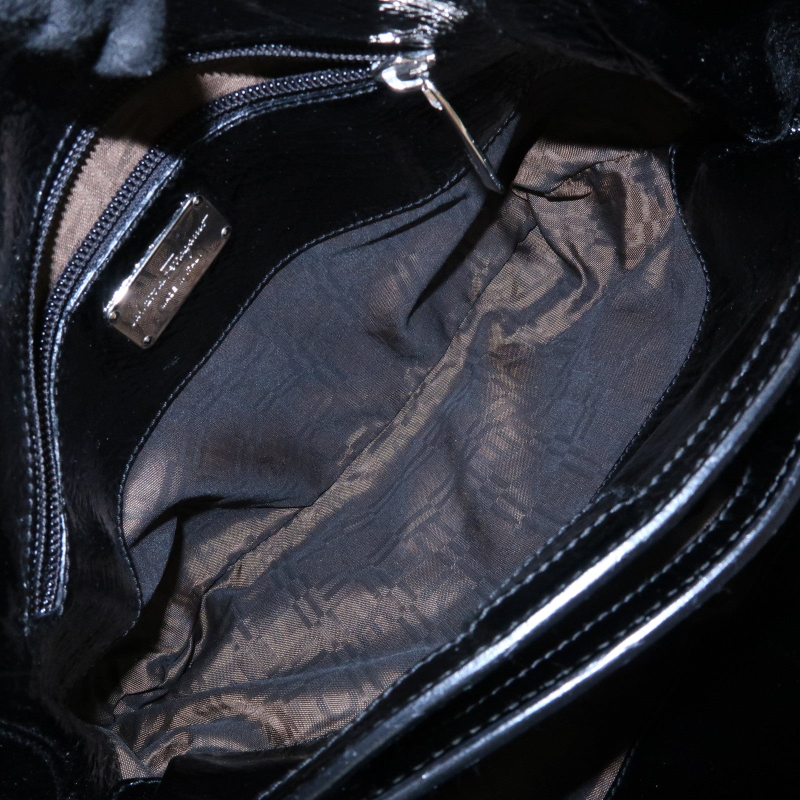 Ferragamo Gancini Patent Leather Hand Bag Shoulder Bag Black